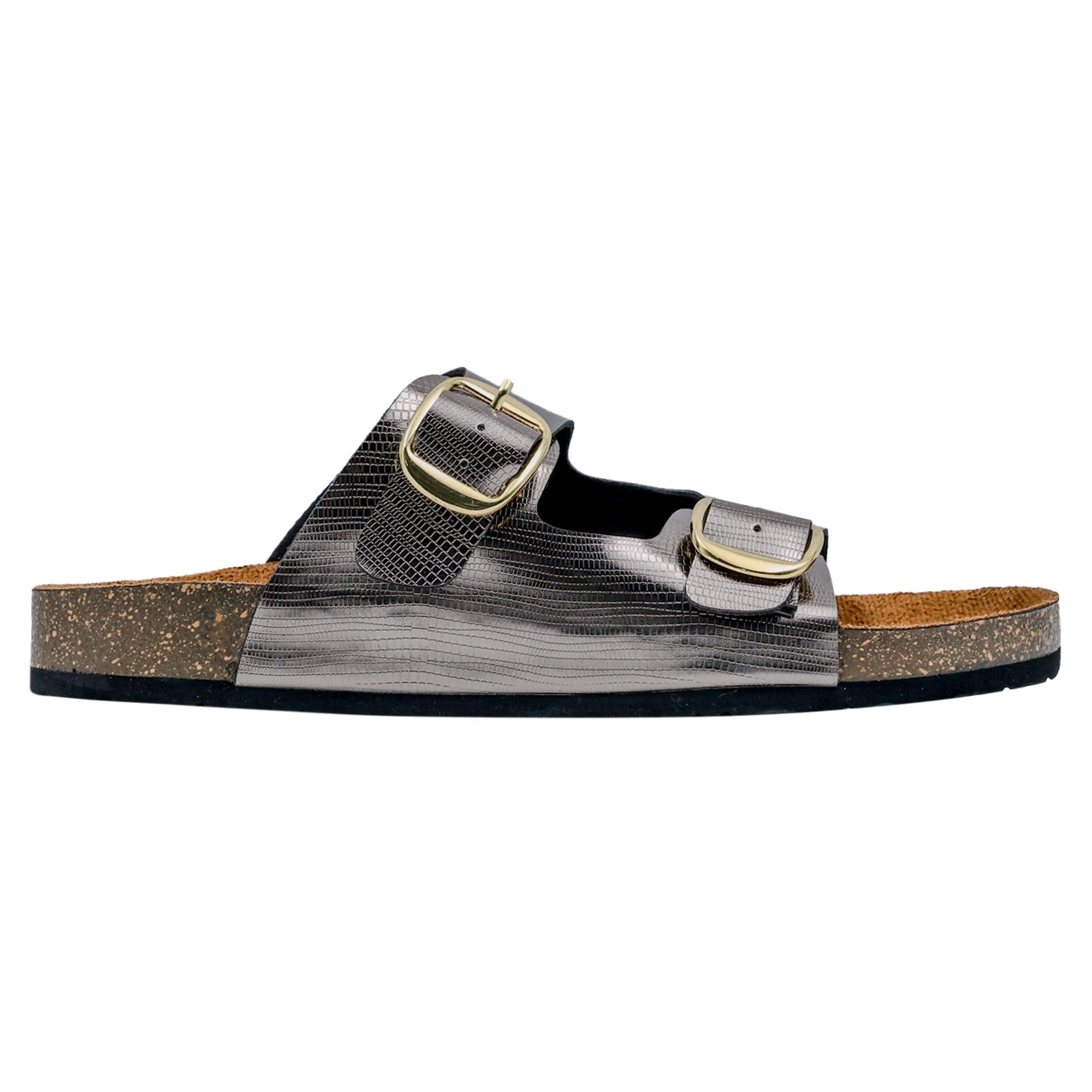 Gunmetal L Grain Women's Flat Sandals