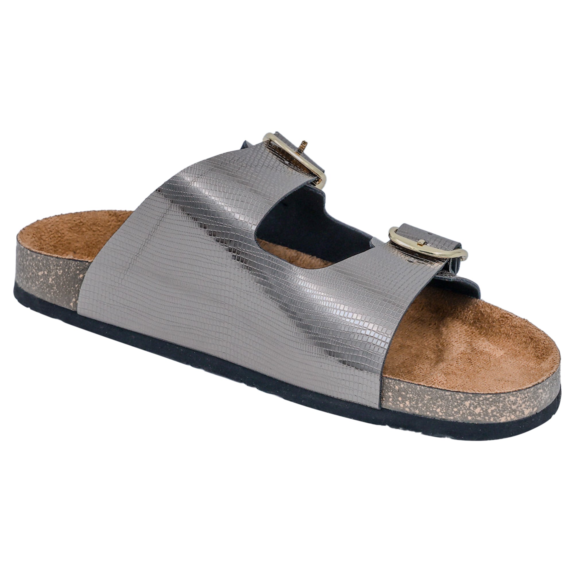 Gunmetal L Grain Women's Flat Sandals