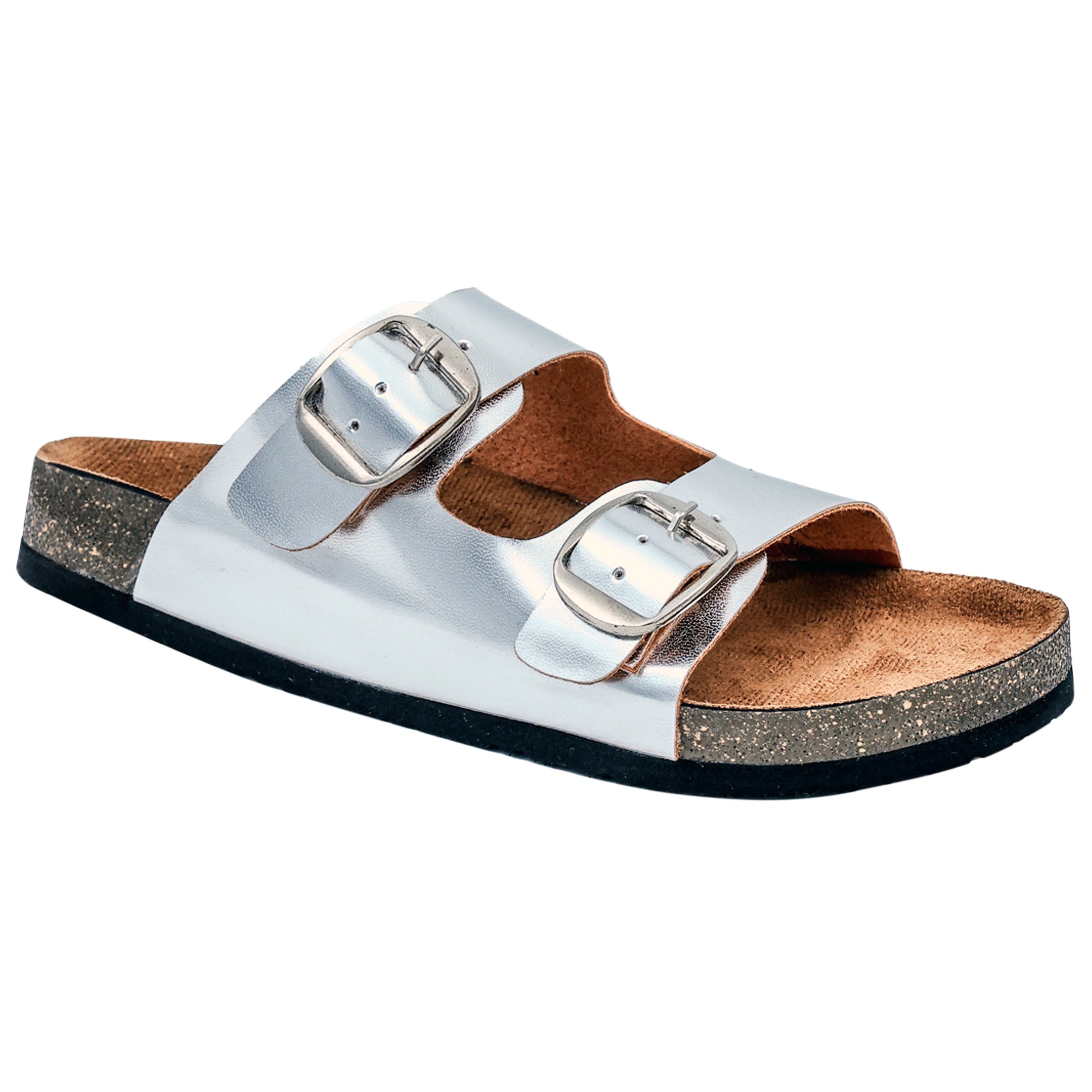 Silver Cork Flat Sandals for Women