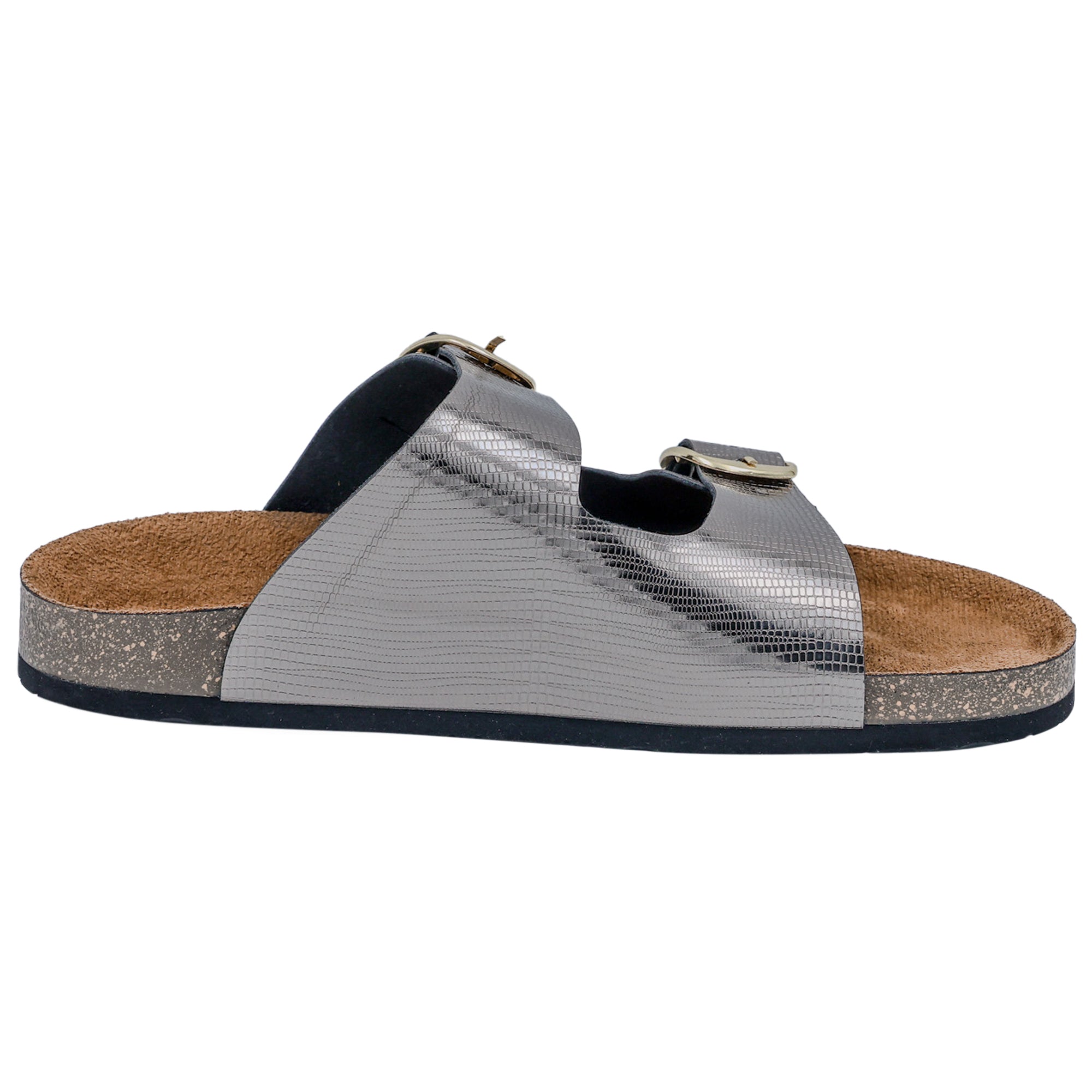 Gunmetal L Grain Women's Flat Sandals