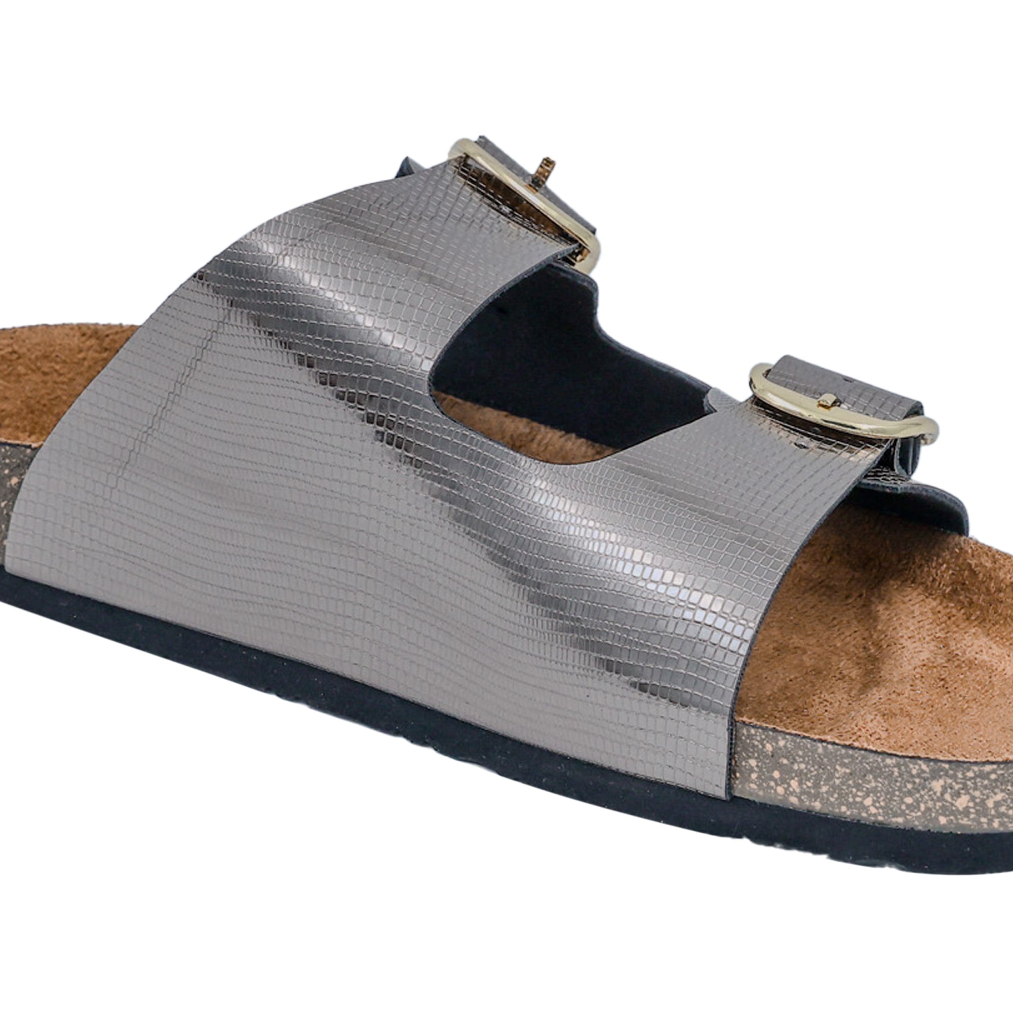 Gunmetal L Grain Women's Flat Sandals