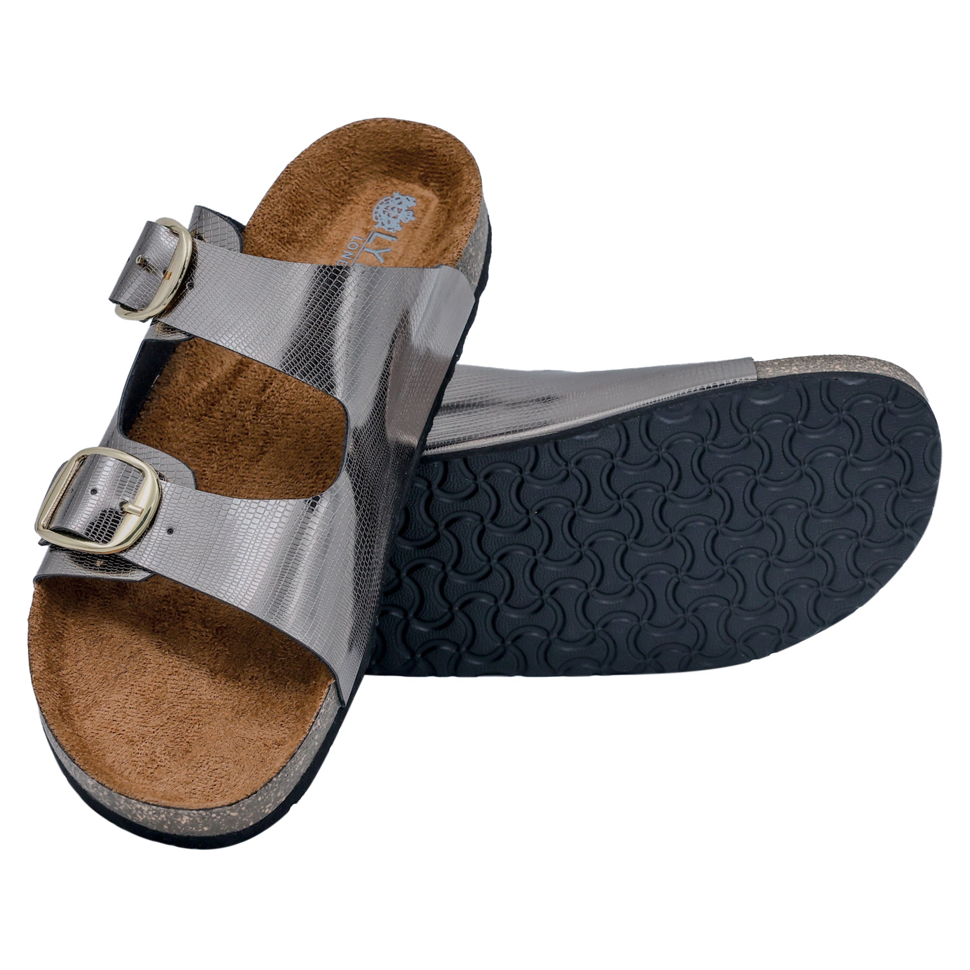 Gunmetal L Grain Women's Flat Sandals