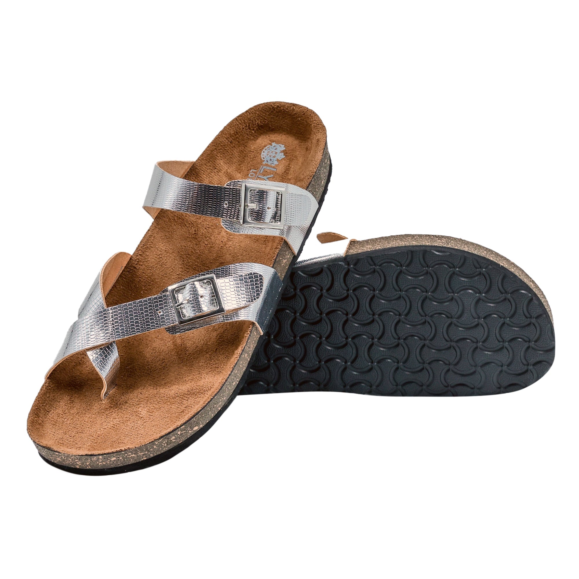 Silver L Grain Sandals for Women - Soho