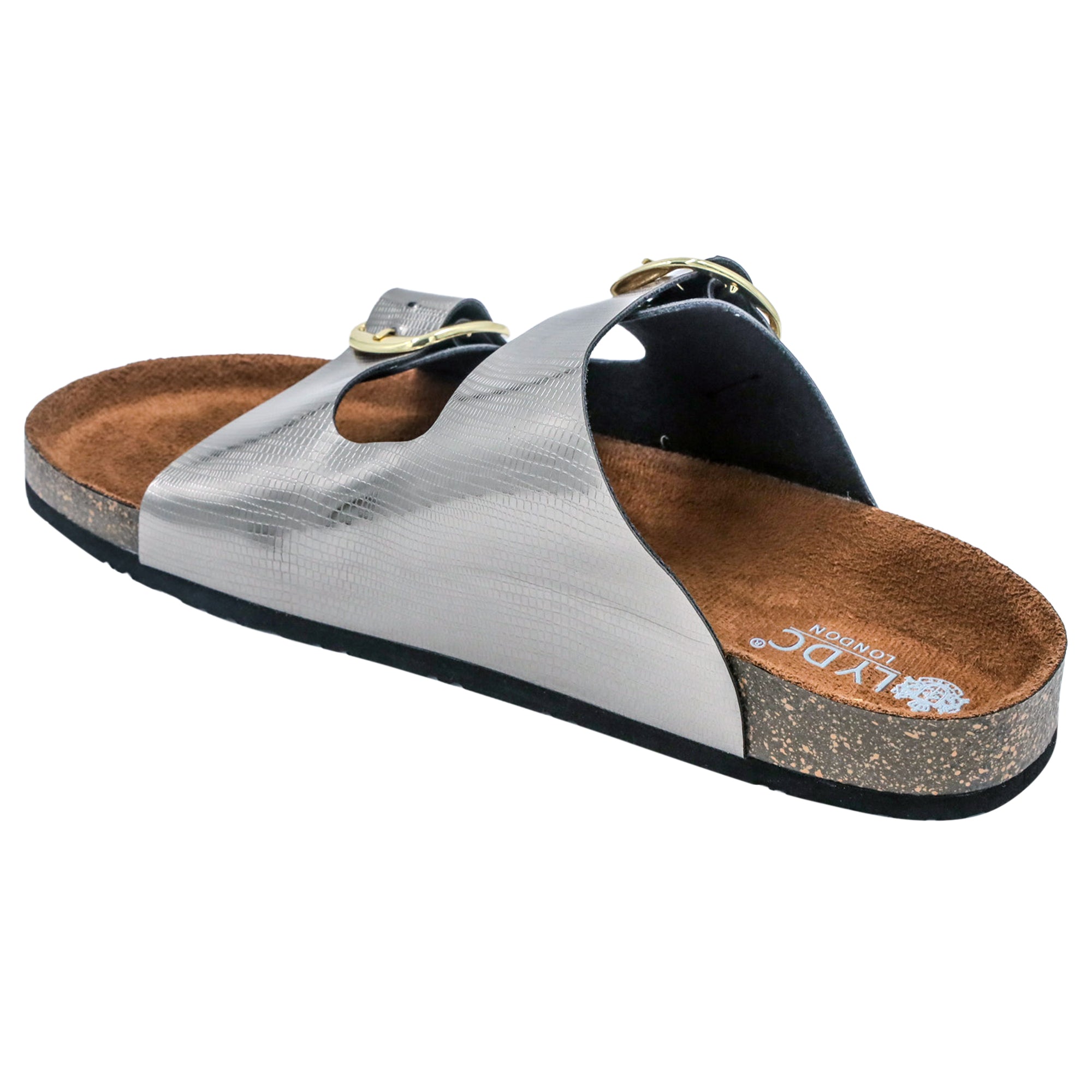 Gunmetal L Grain Women's Flat Sandals