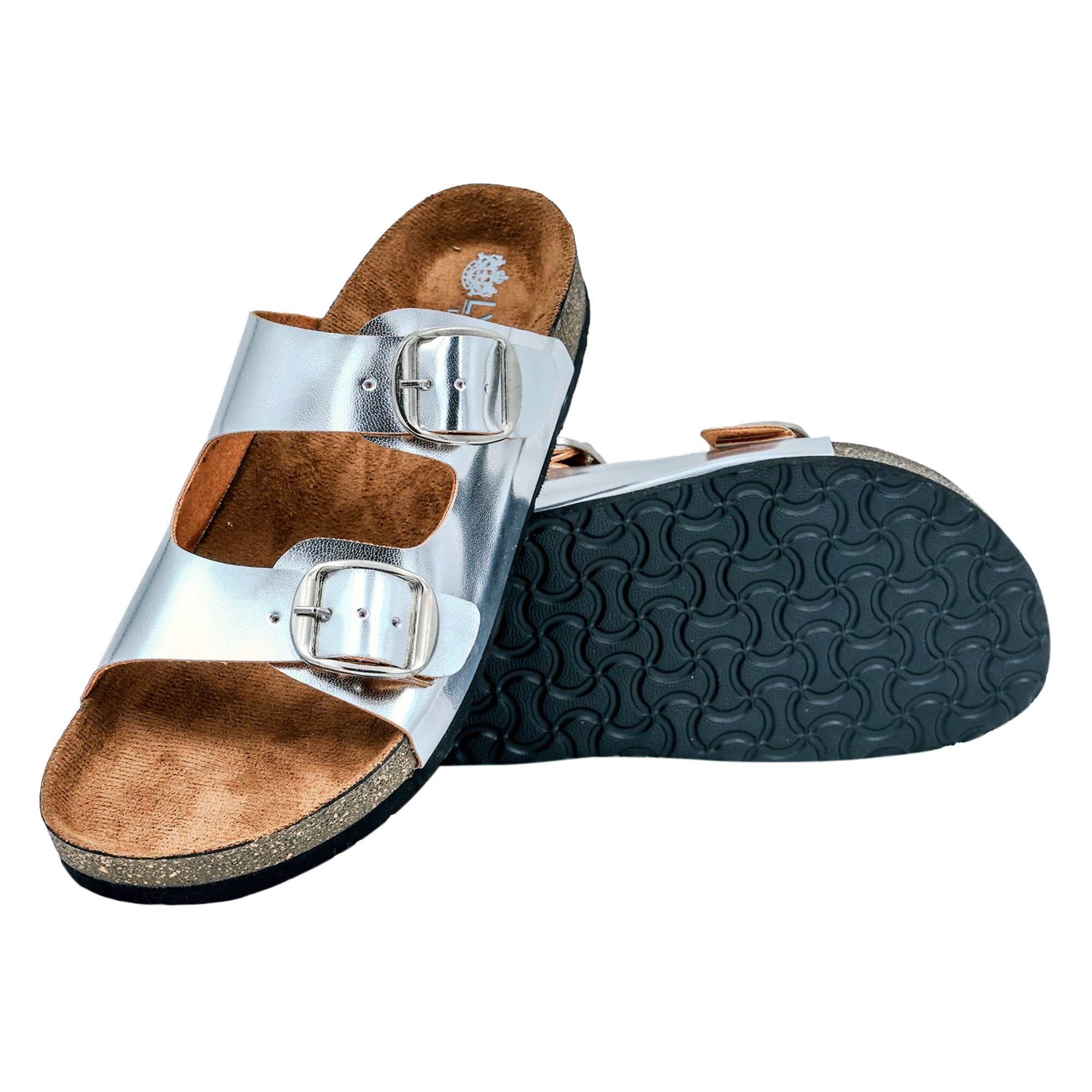 Silver Cork Flat Sandals for Women