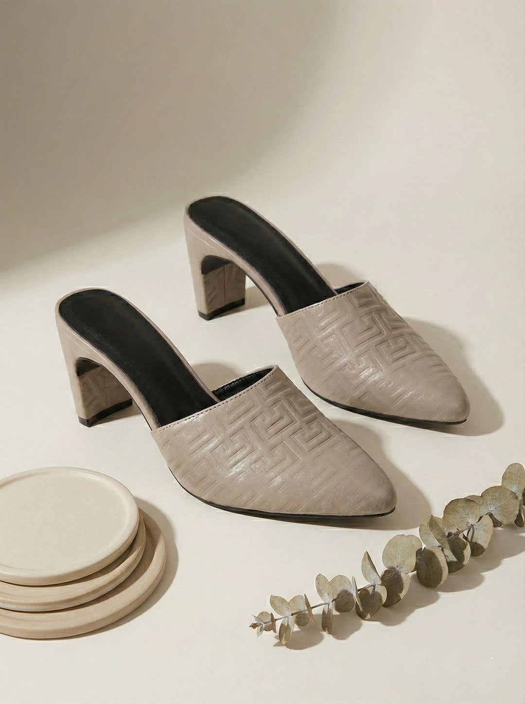 Grey Mule Heels Sandals for women
