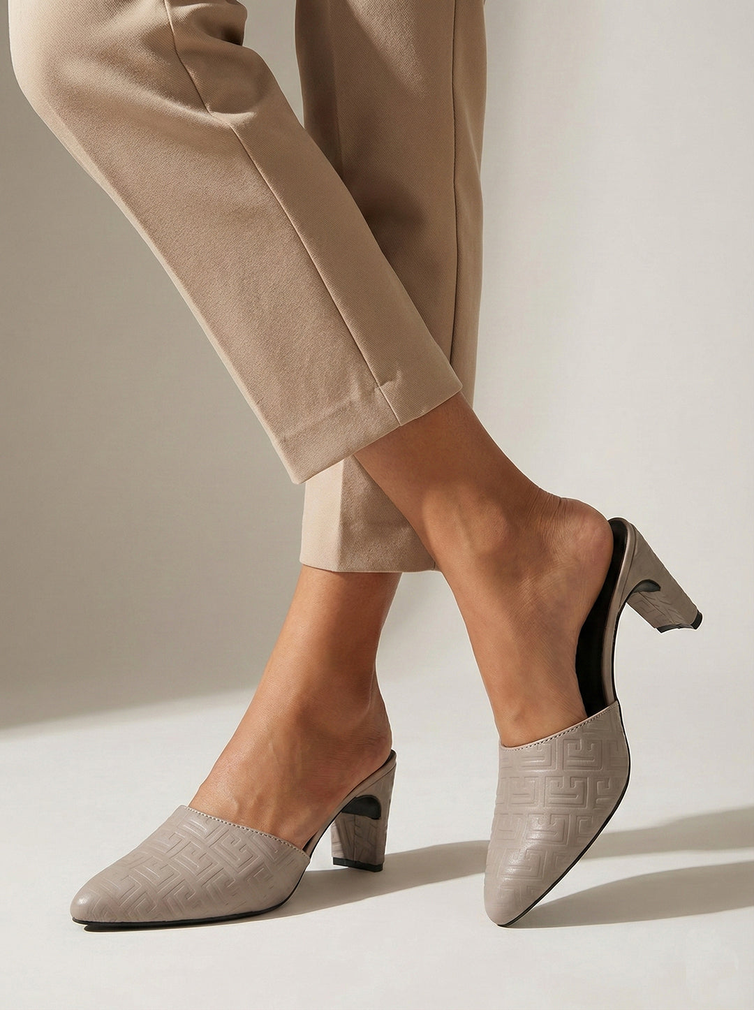 Grey Mule Heels Sandals for women