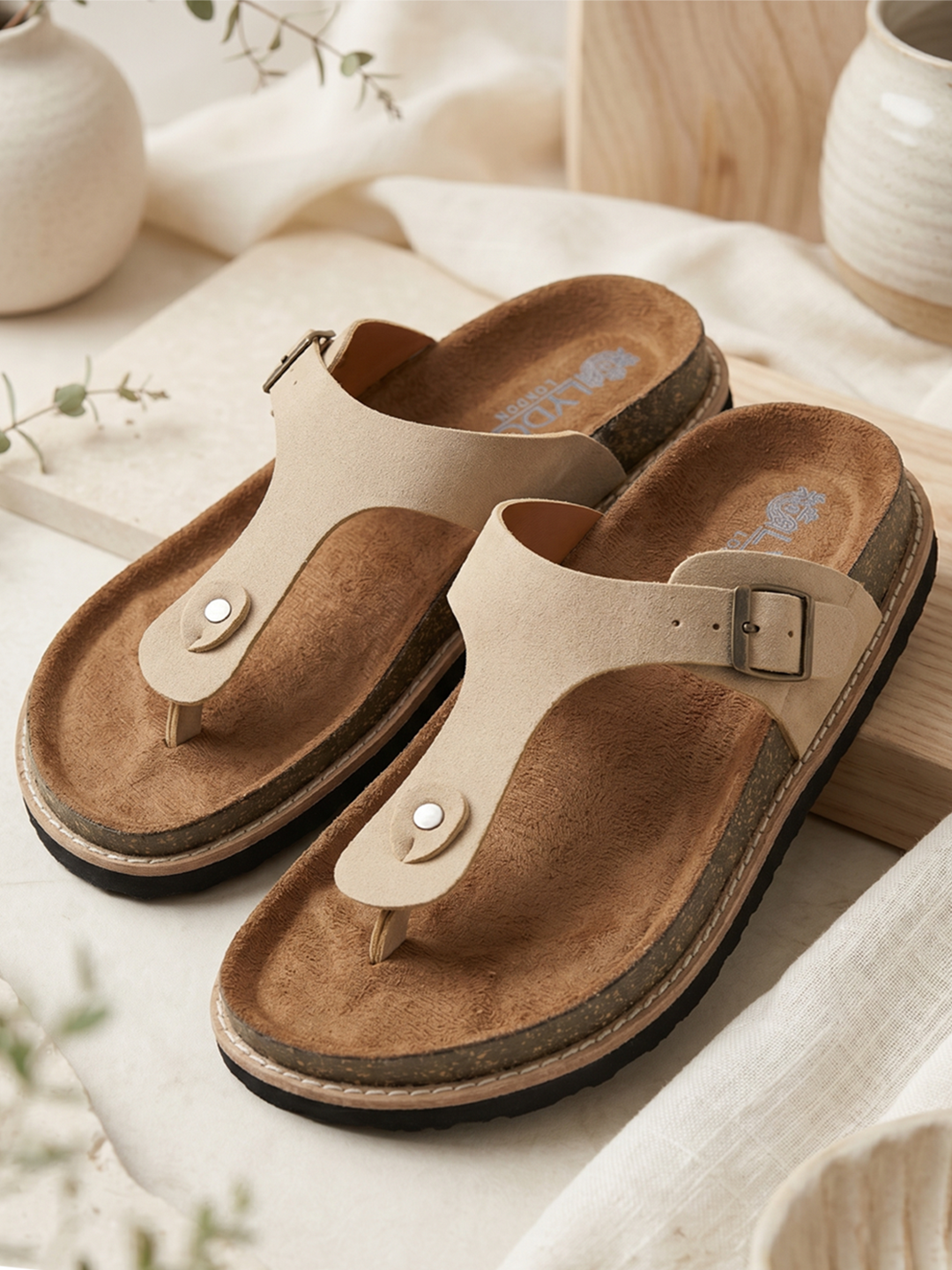 Beige Suede Sandals For Women Welt-Crafted T-Strap Sandals