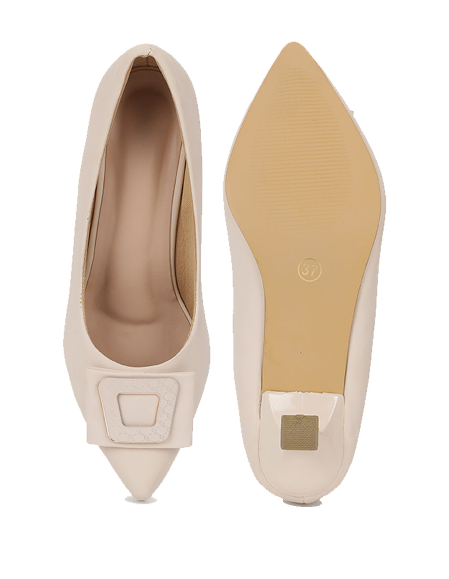 Cream Block Pumps Heels Sandals for Women