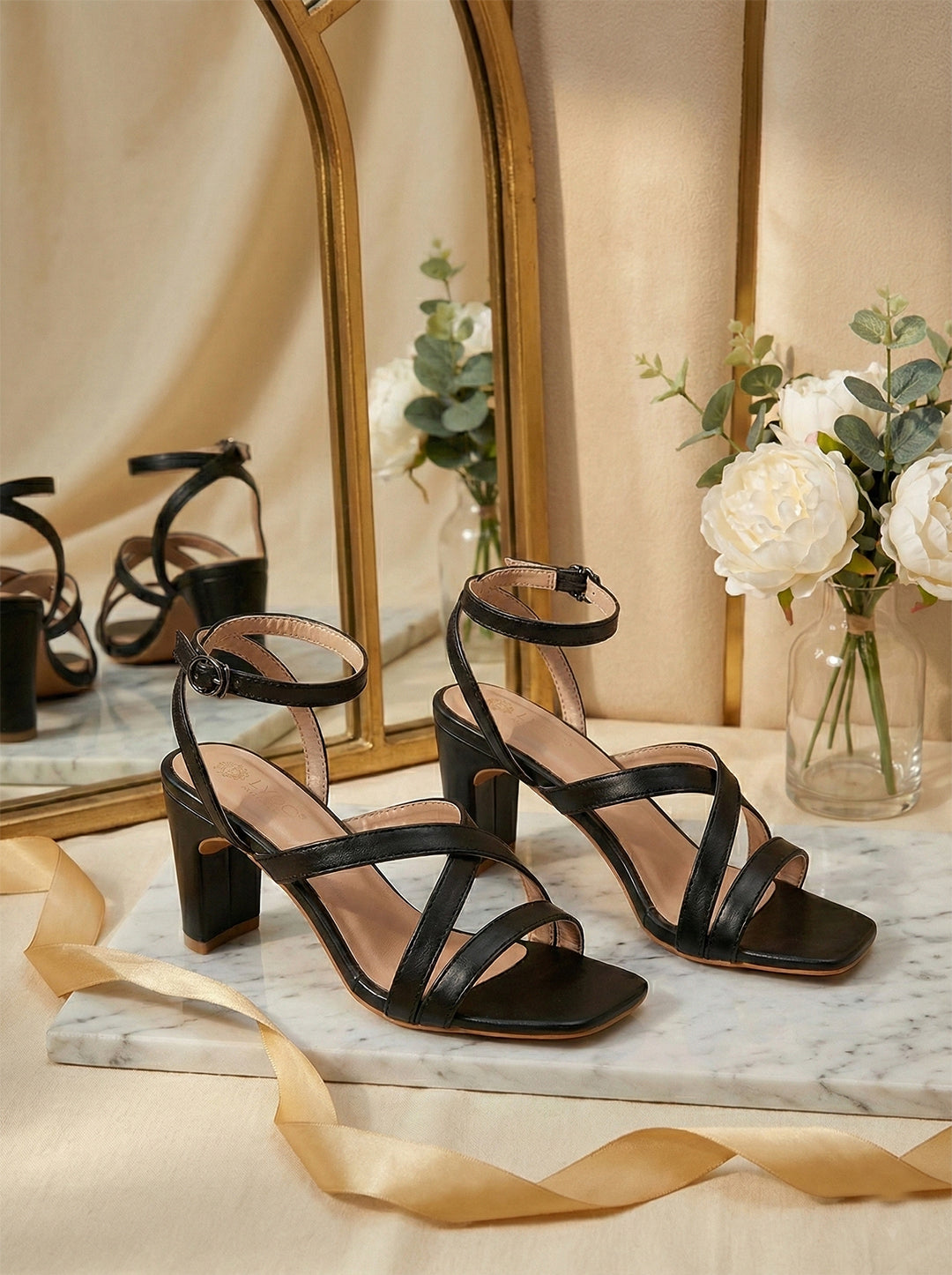 Black Block Heels Sandals for women