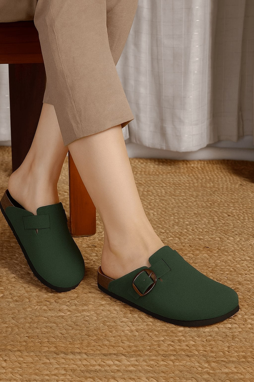 Brixton Green Suede Clogs Sandals for Women
