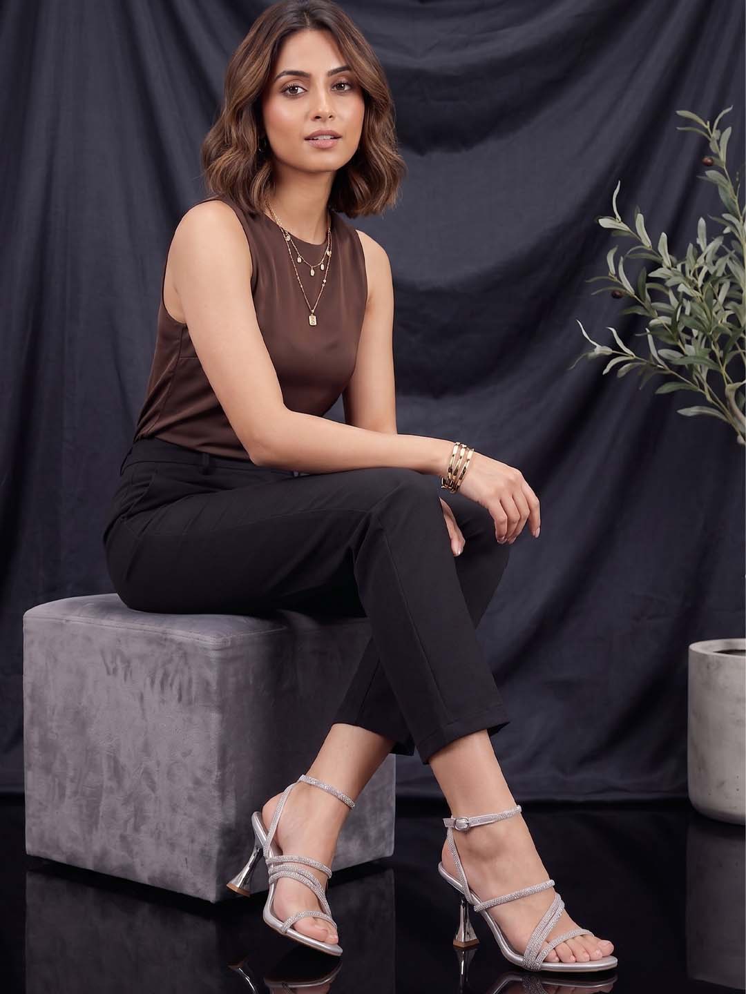 Silver Kitten Heels Sandals for women