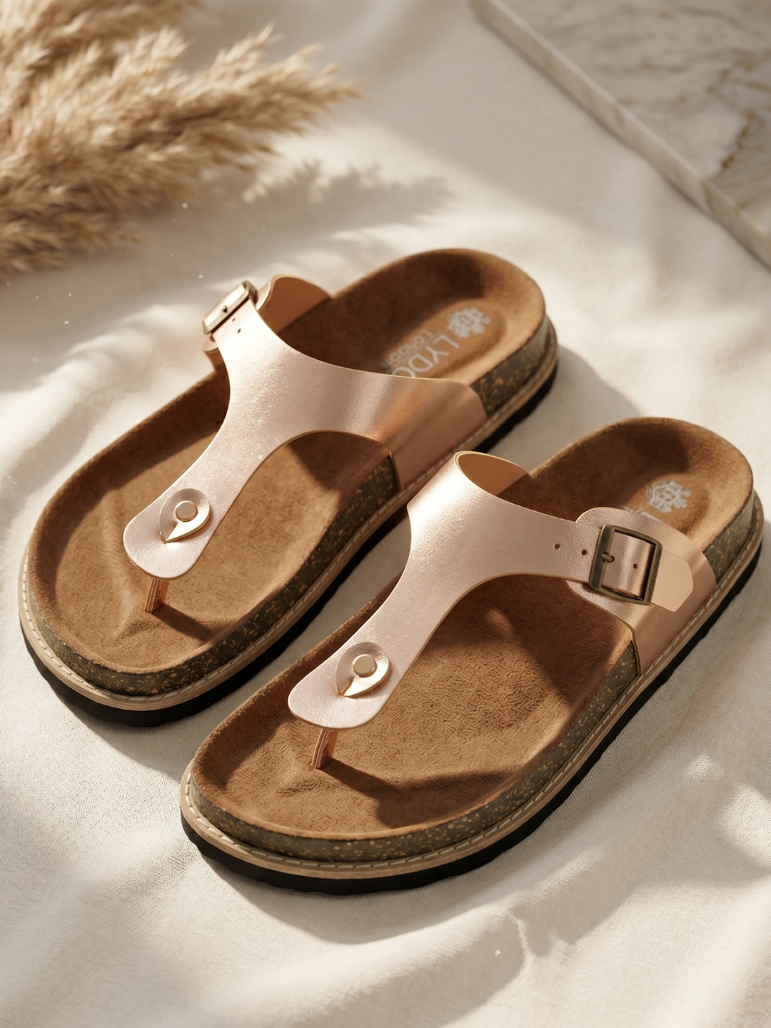 Rose Gold Sandals For Women Welt-Crafted T-Strap Sandals