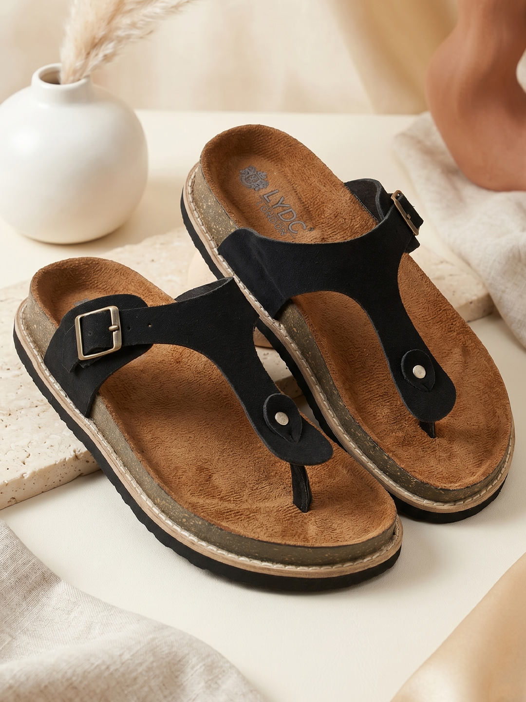 Black Suede Sandals For Women Welt-Crafted T-Strap Sandals