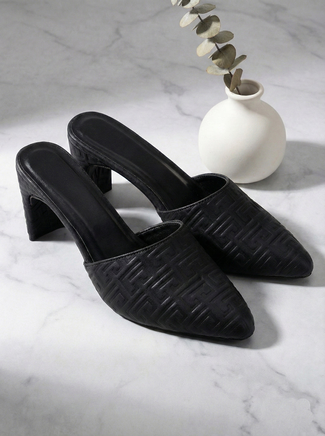 Black Mule Heels Sandals for women