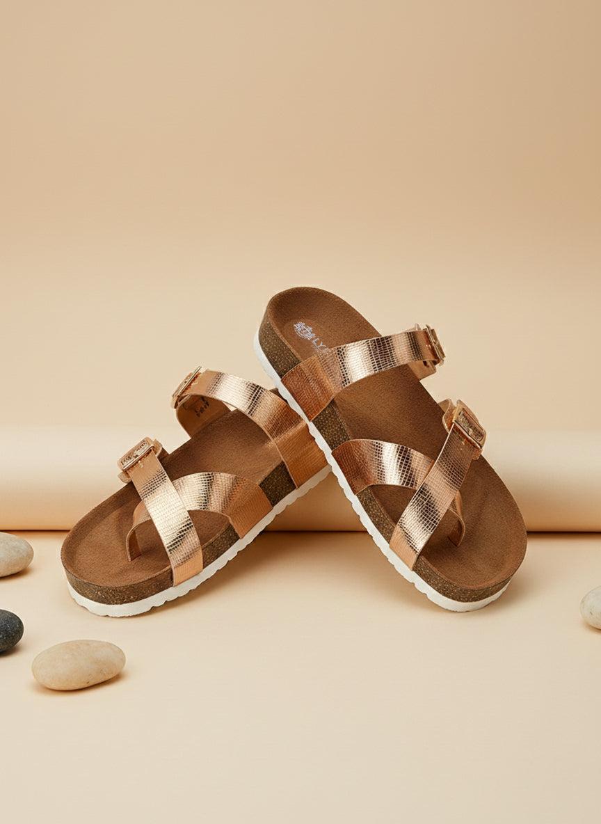 Rose gold L Grain Sandals for Women - Soho