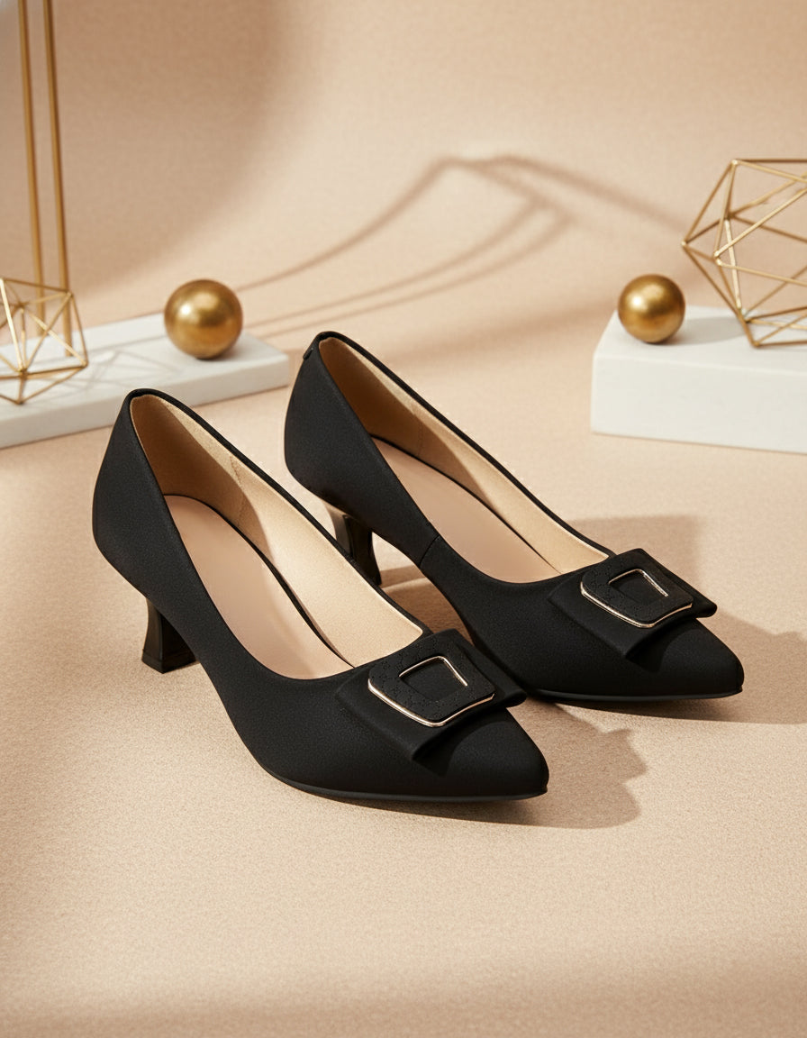 Black Block Pumps Heels Sandals for Women