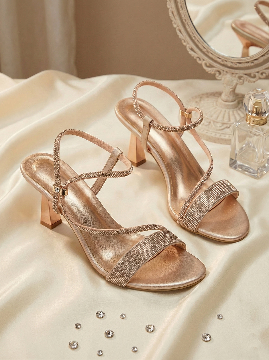 Rose Gold Kitten Heels Sandals for women