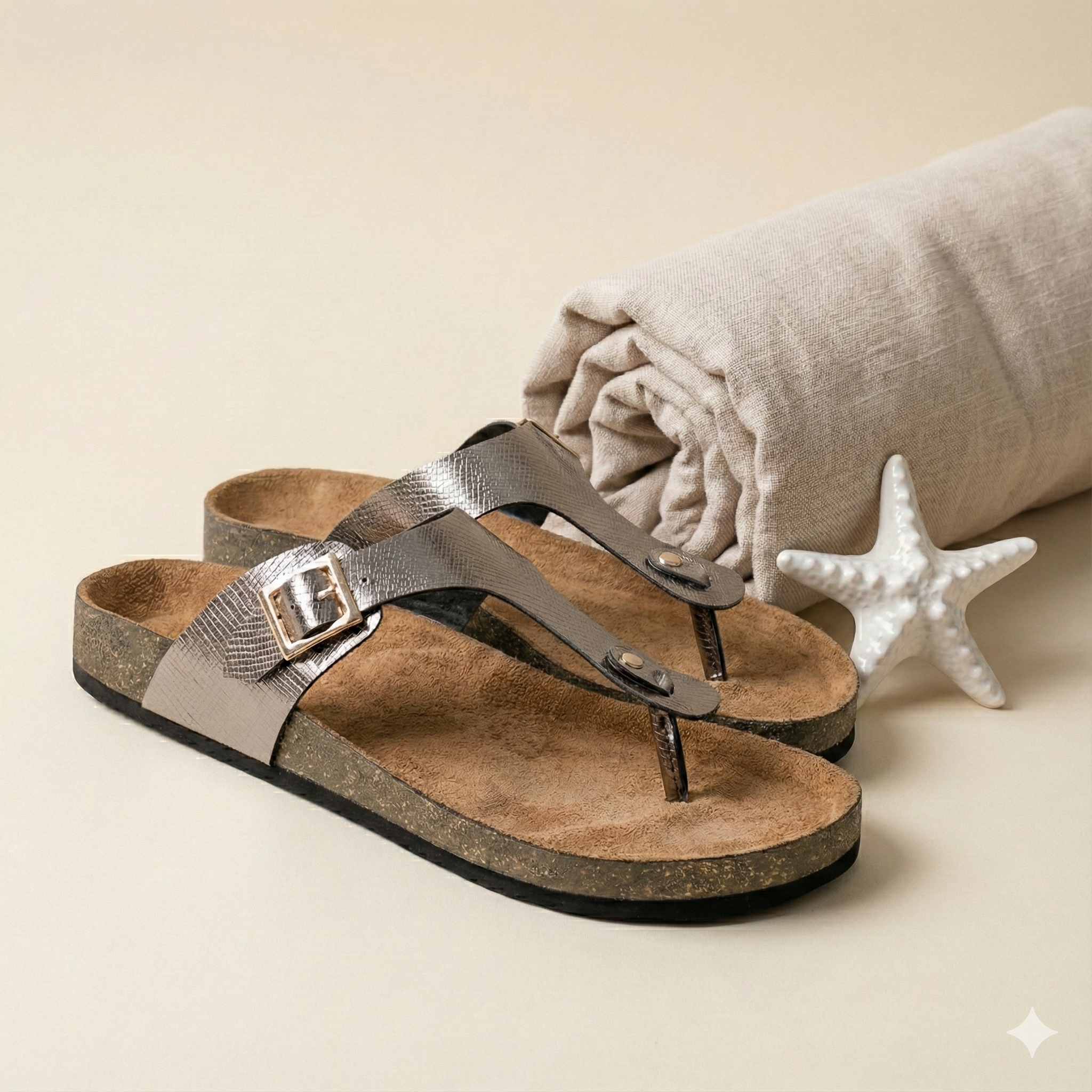 Gunmetal L Grain Sandals for Women - Regent