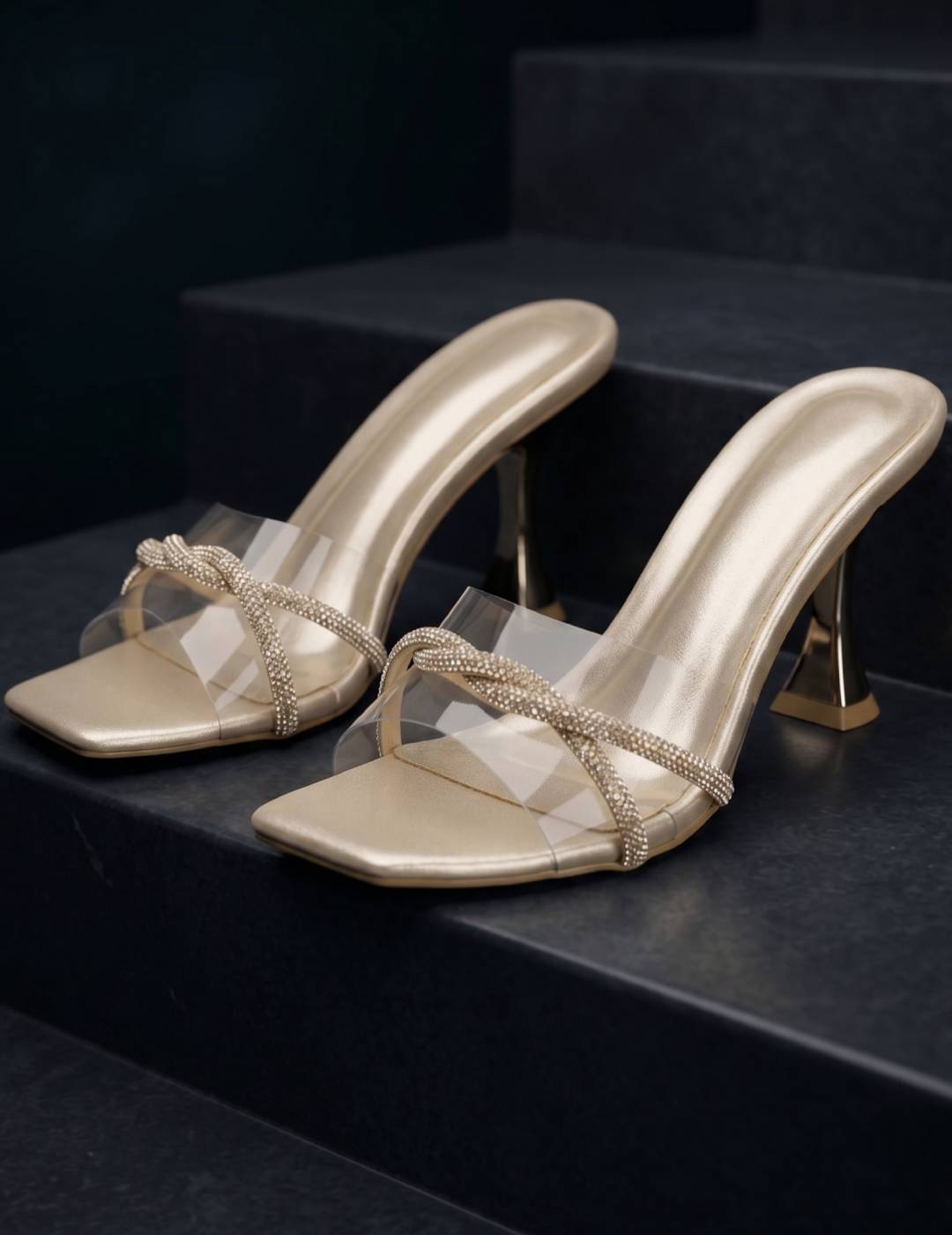 Gold Kitten Heels Sandals for women