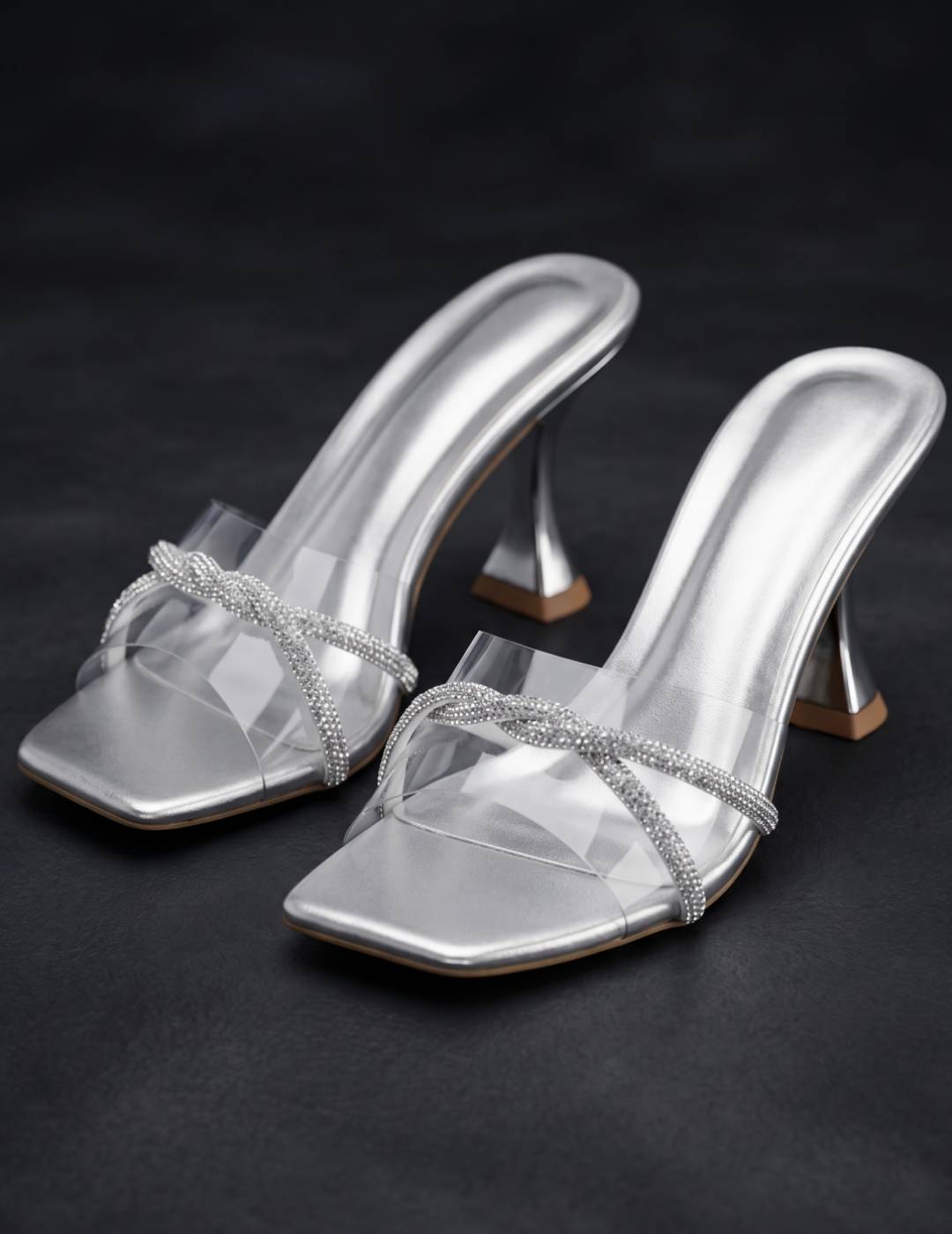 Silver Kitten Heels Sandals for women