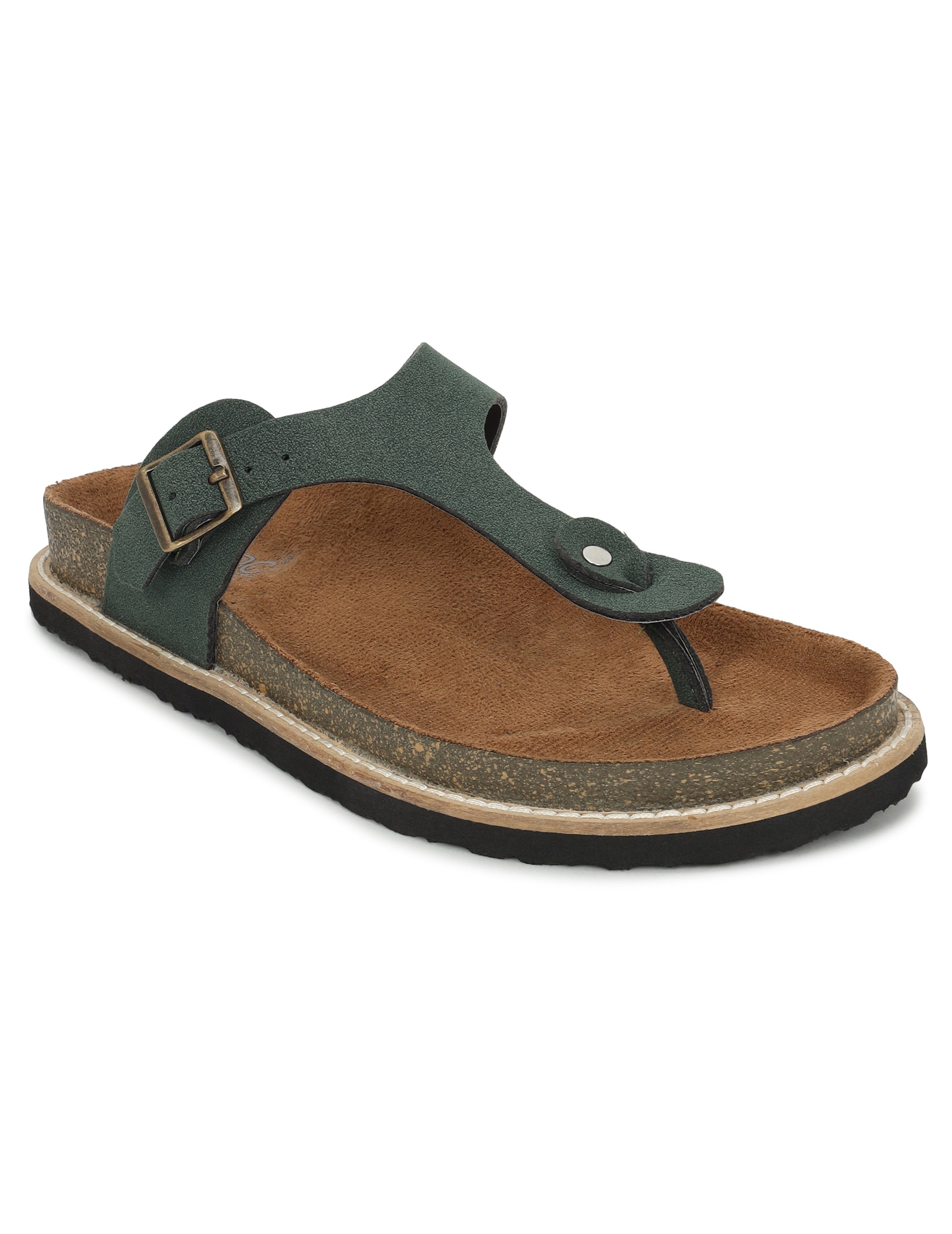 Olive Suede Sandals For Women Welt-Crafted T-Strap Sandals