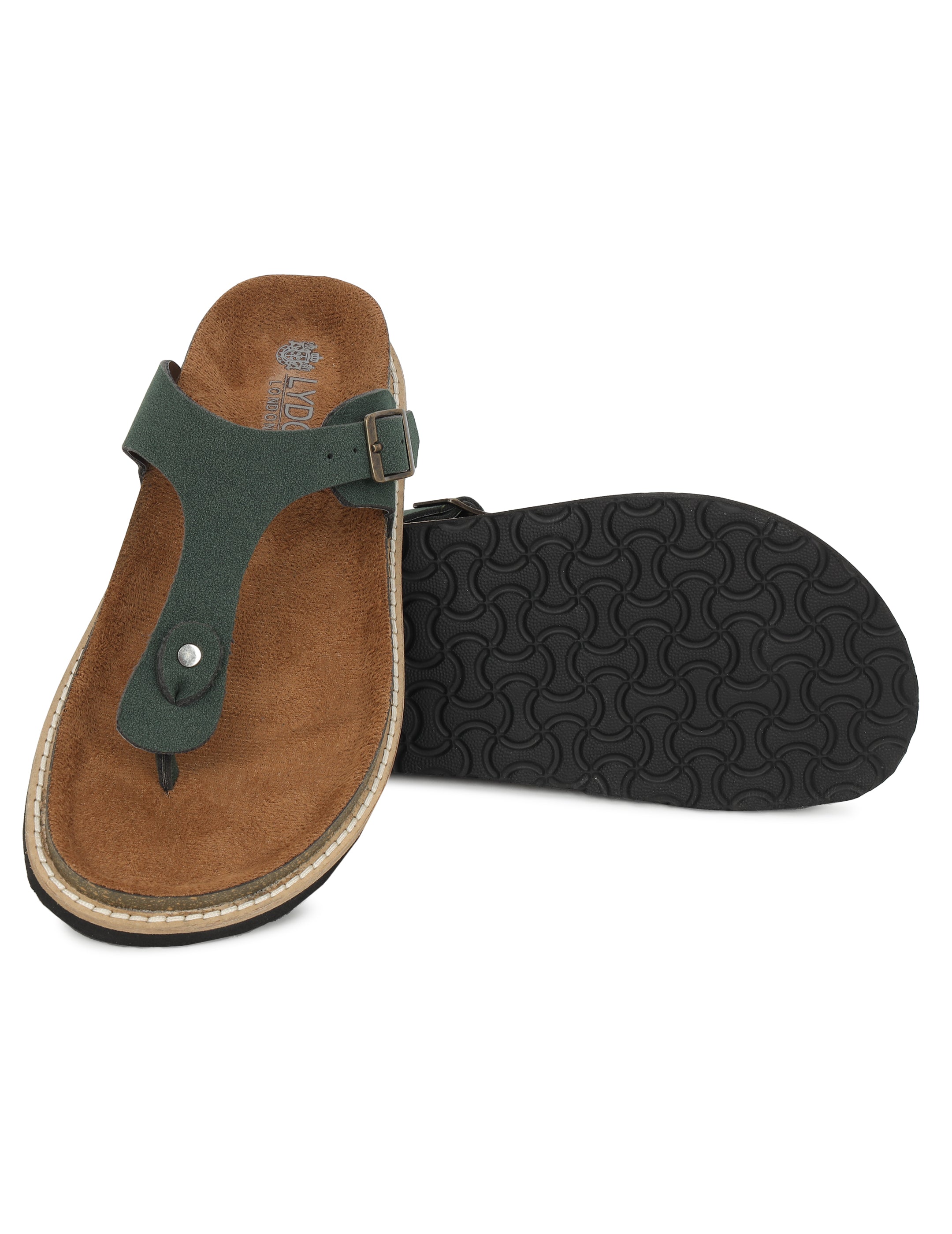 Olive Suede Sandals For Women Welt-Crafted T-Strap Sandals