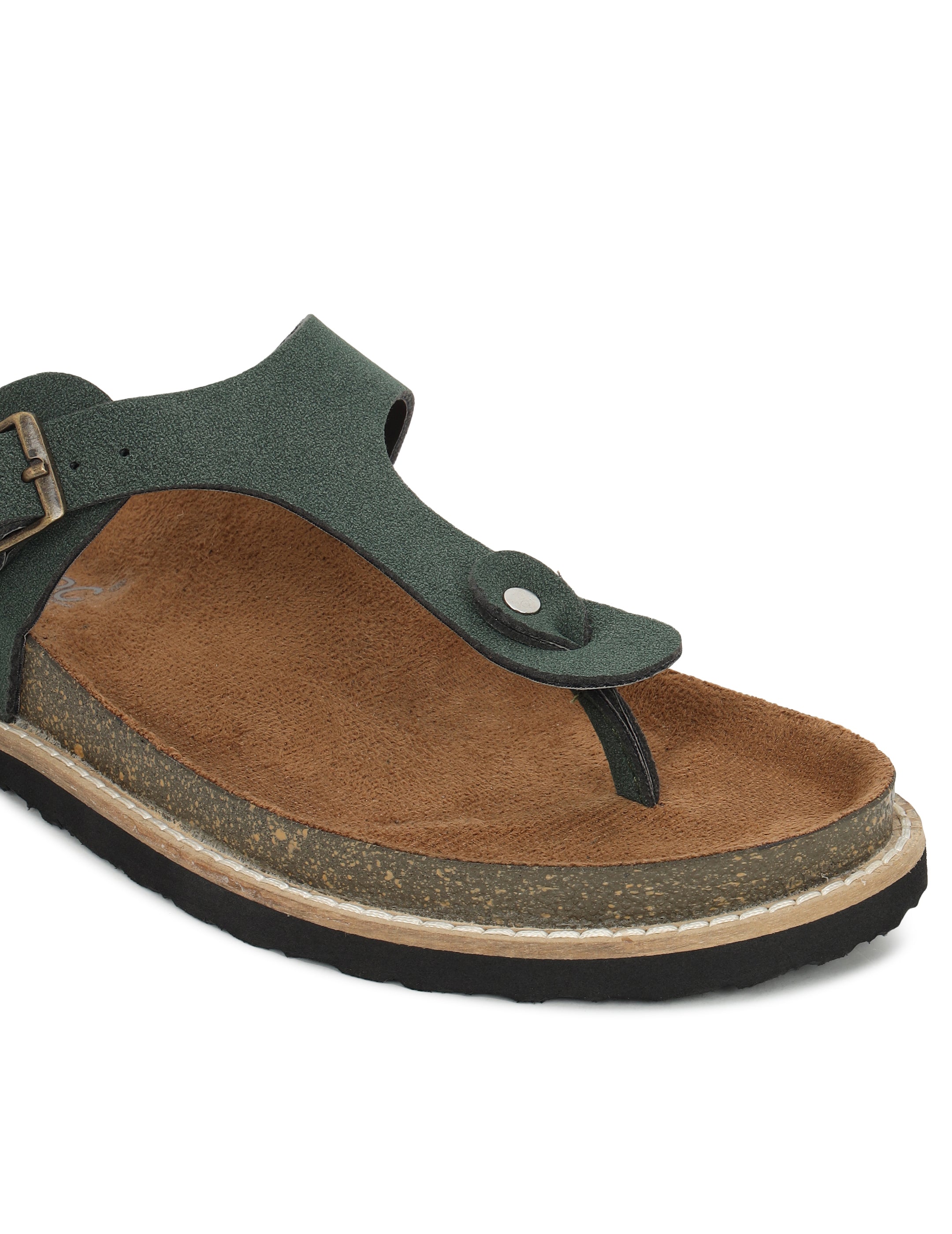 Olive Suede Sandals For Women Welt-Crafted T-Strap Sandals