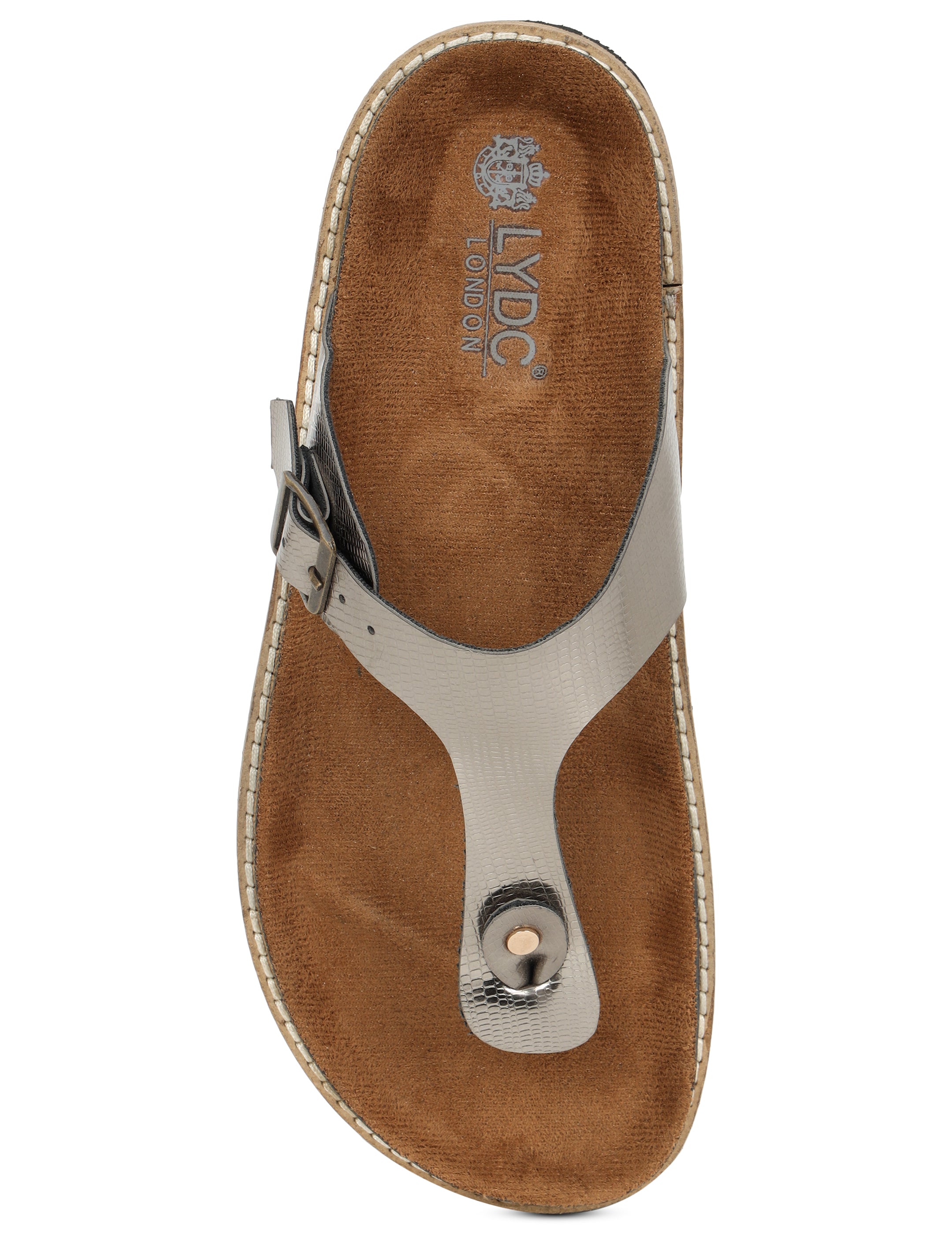 Gunmetal L Grain Sandals For Women Welt-Crafted T-Strap Sandals
