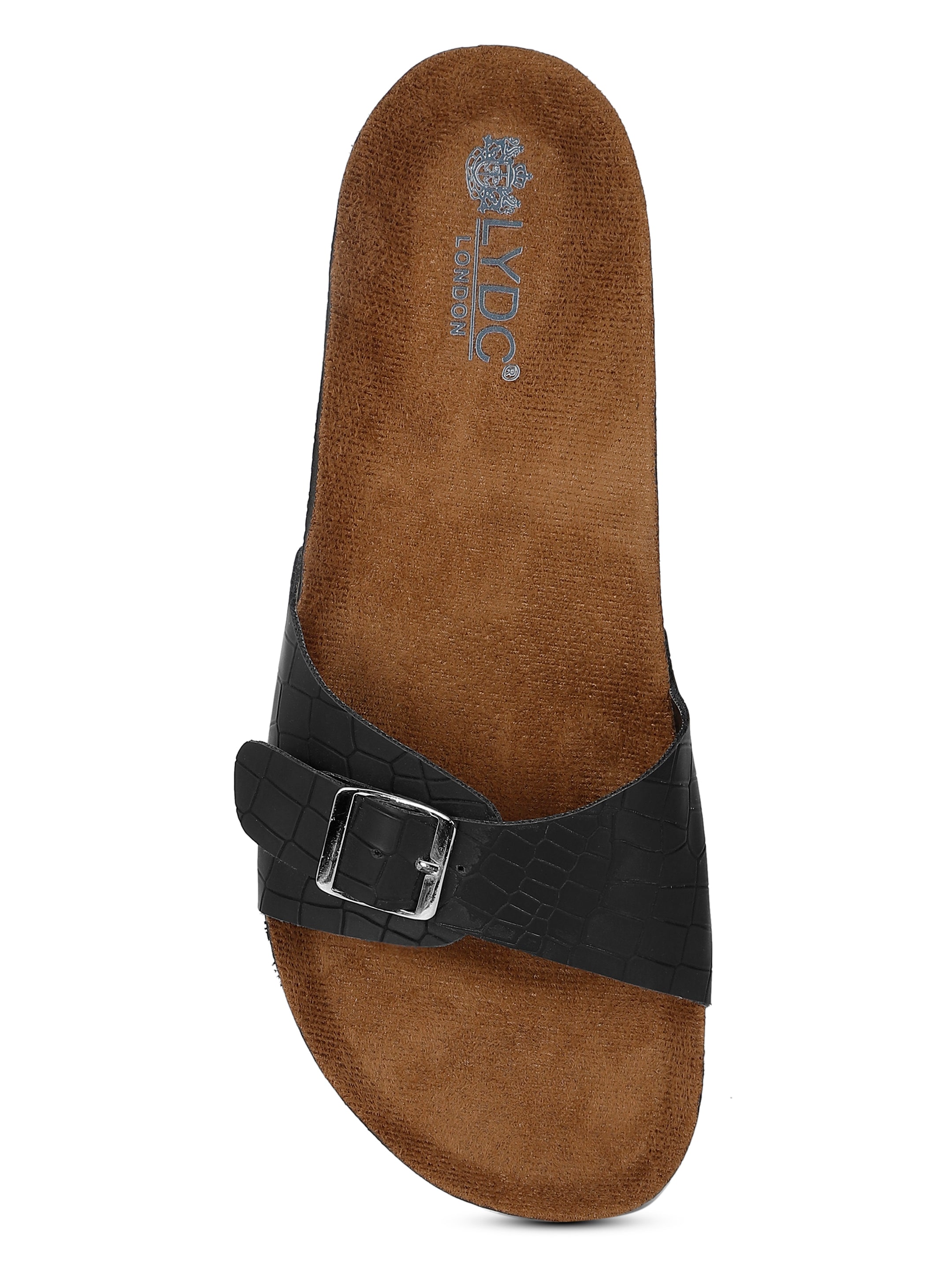 Croco Black Flat Sandals for Women - Camden