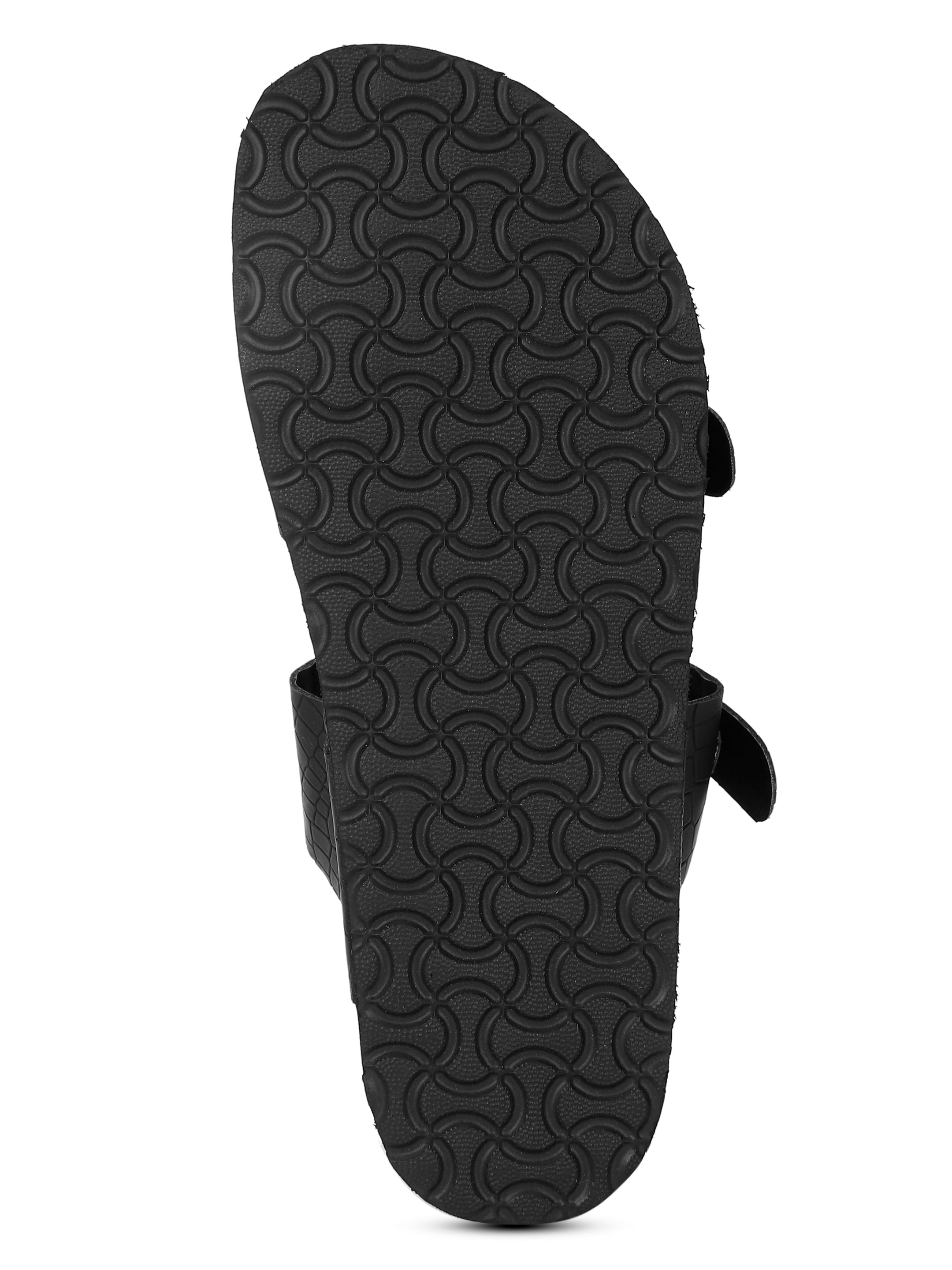 Croco Black Flat Sandals for Women - Victoria