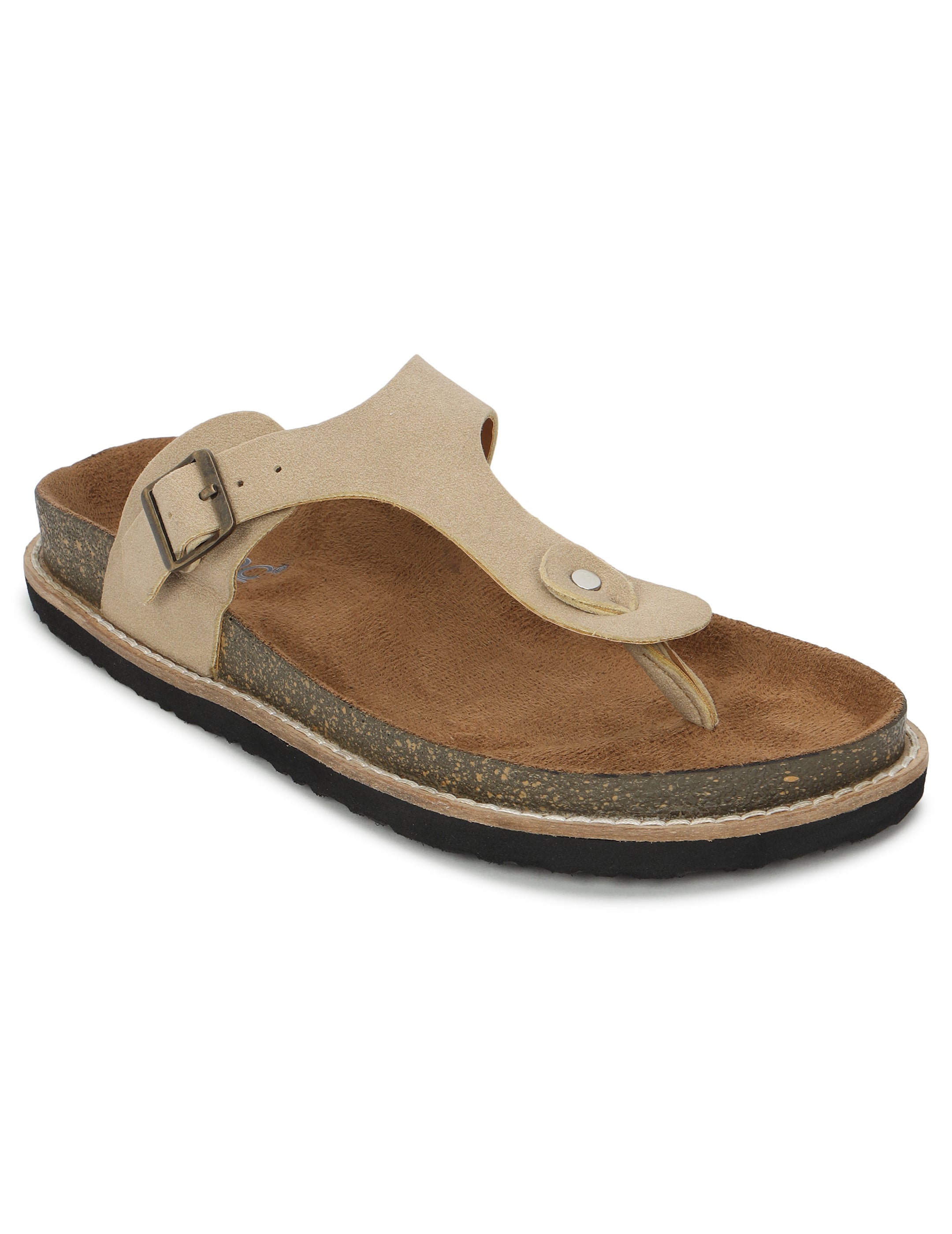 Beige Suede Sandals For Women Welt-Crafted T-Strap Sandals