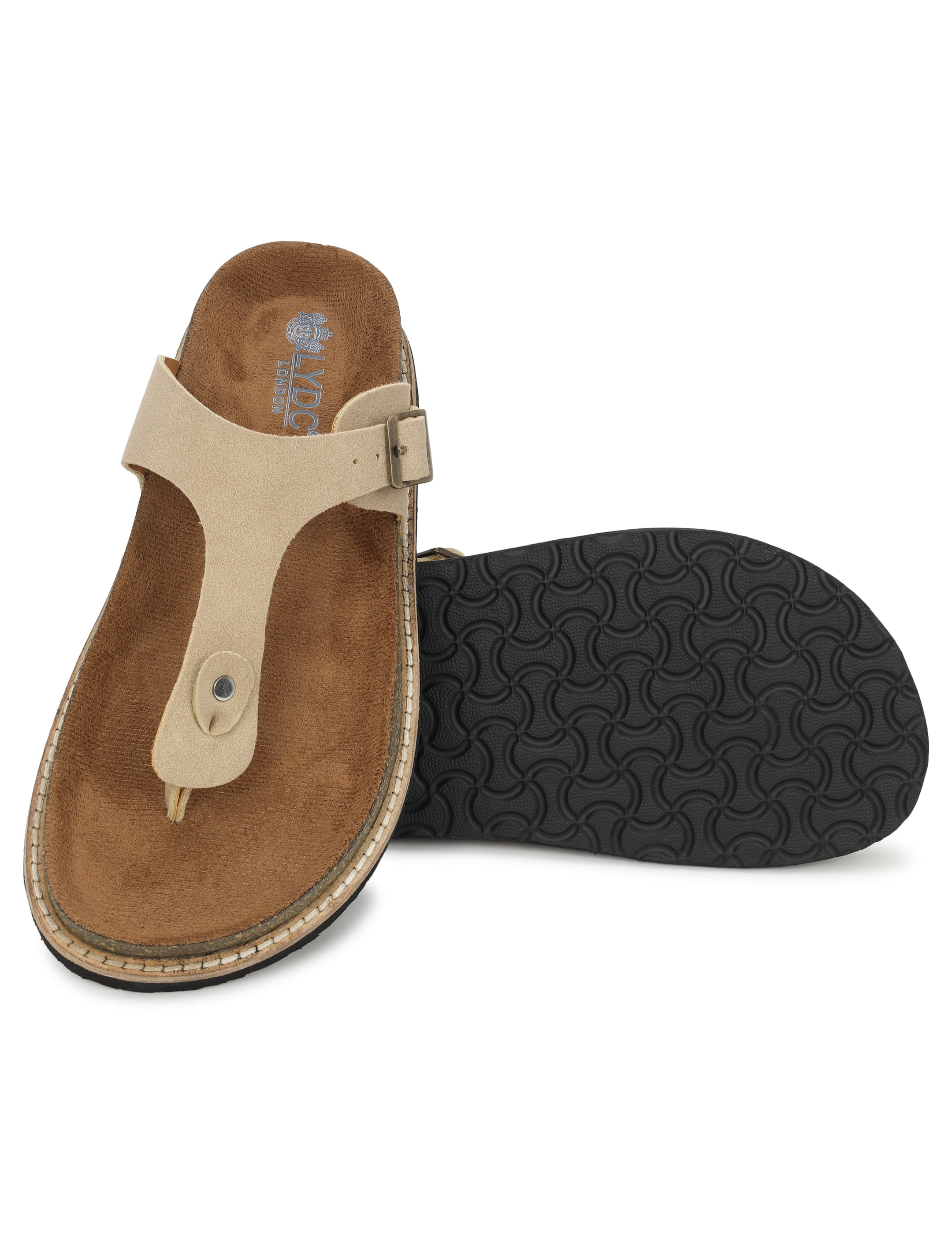 Beige Suede Sandals For Women Welt-Crafted T-Strap Sandals