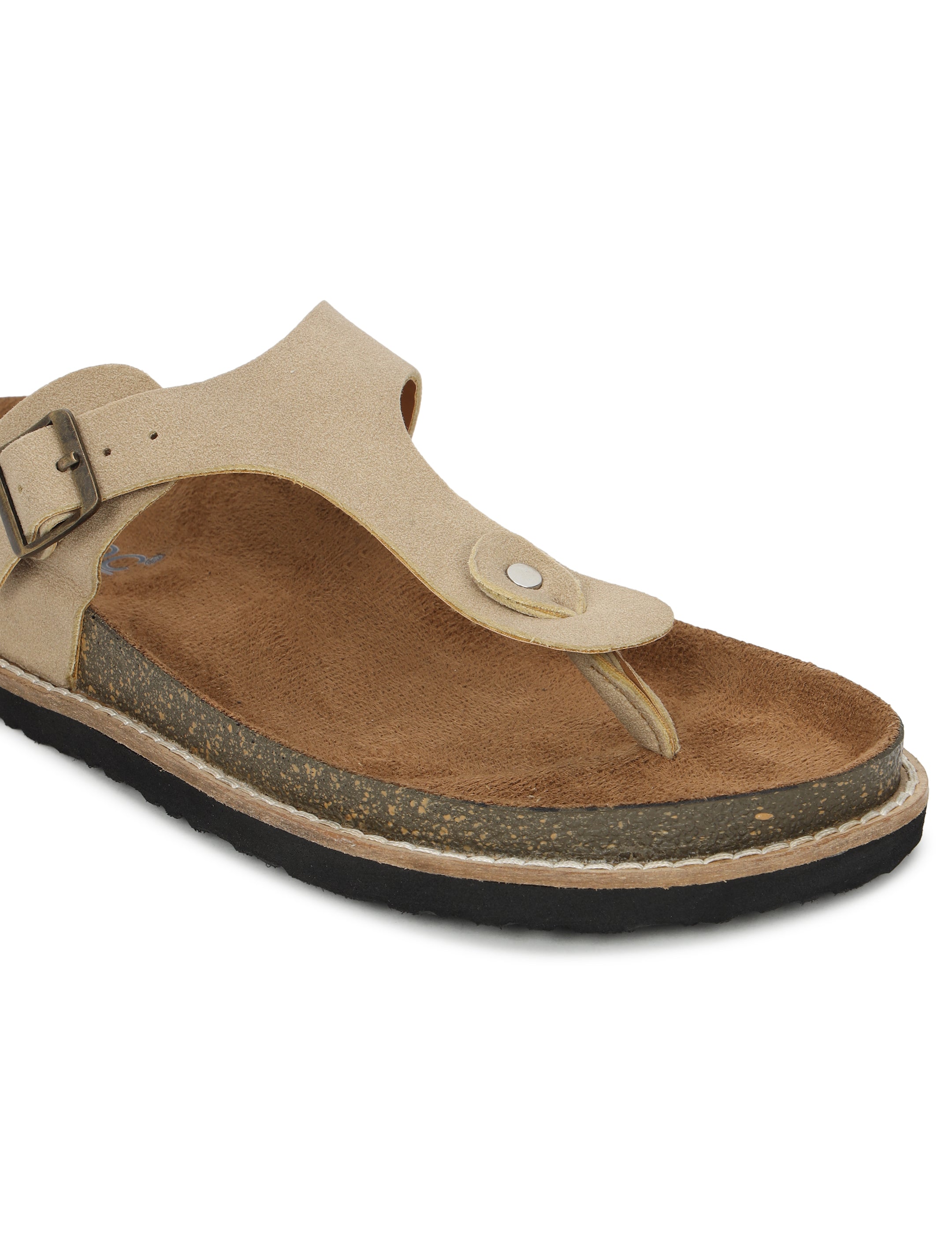 Beige Suede Sandals For Women Welt-Crafted T-Strap Sandals