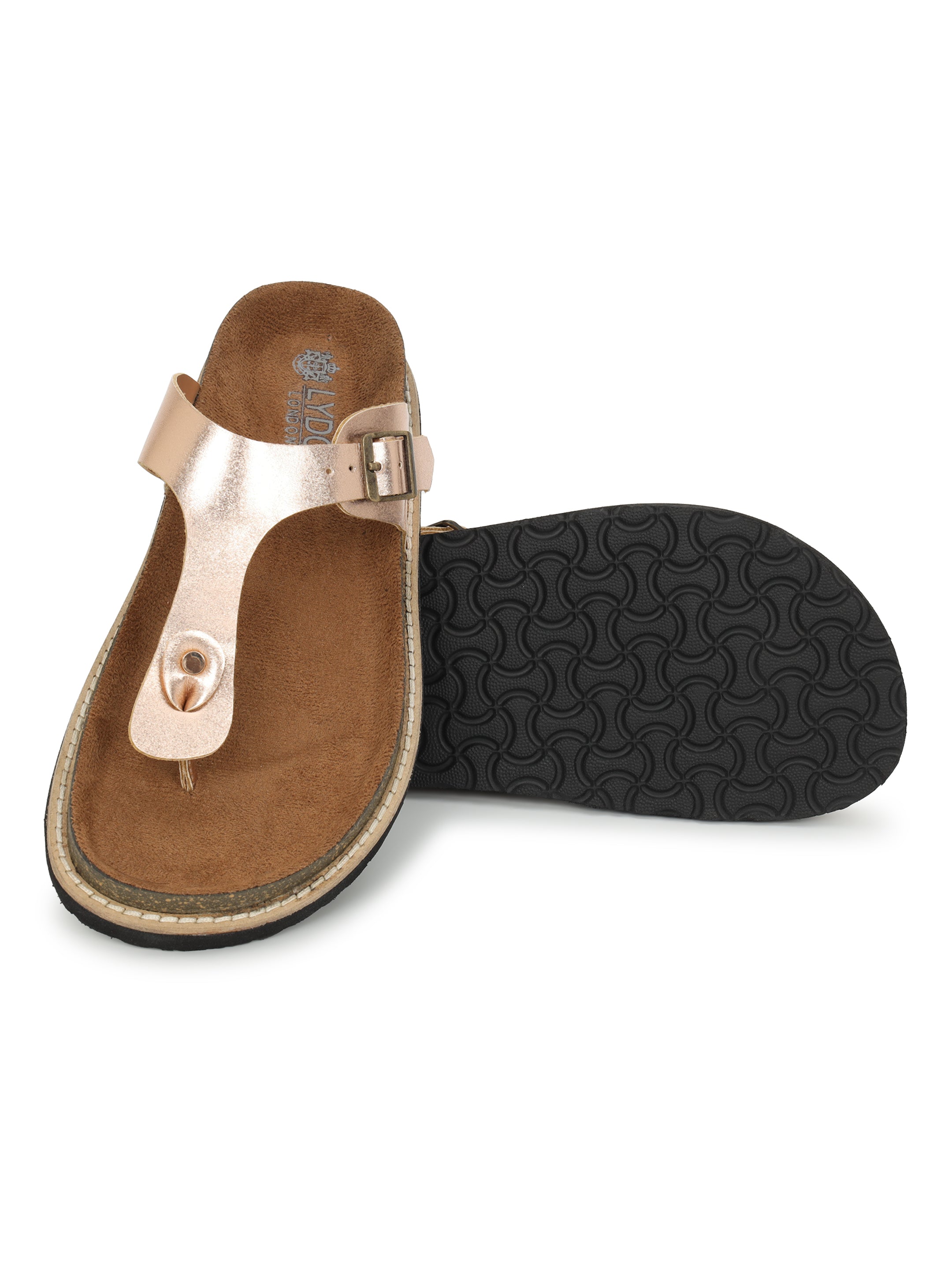 Rose Gold Sandals For Women Welt-Crafted T-Strap Sandals