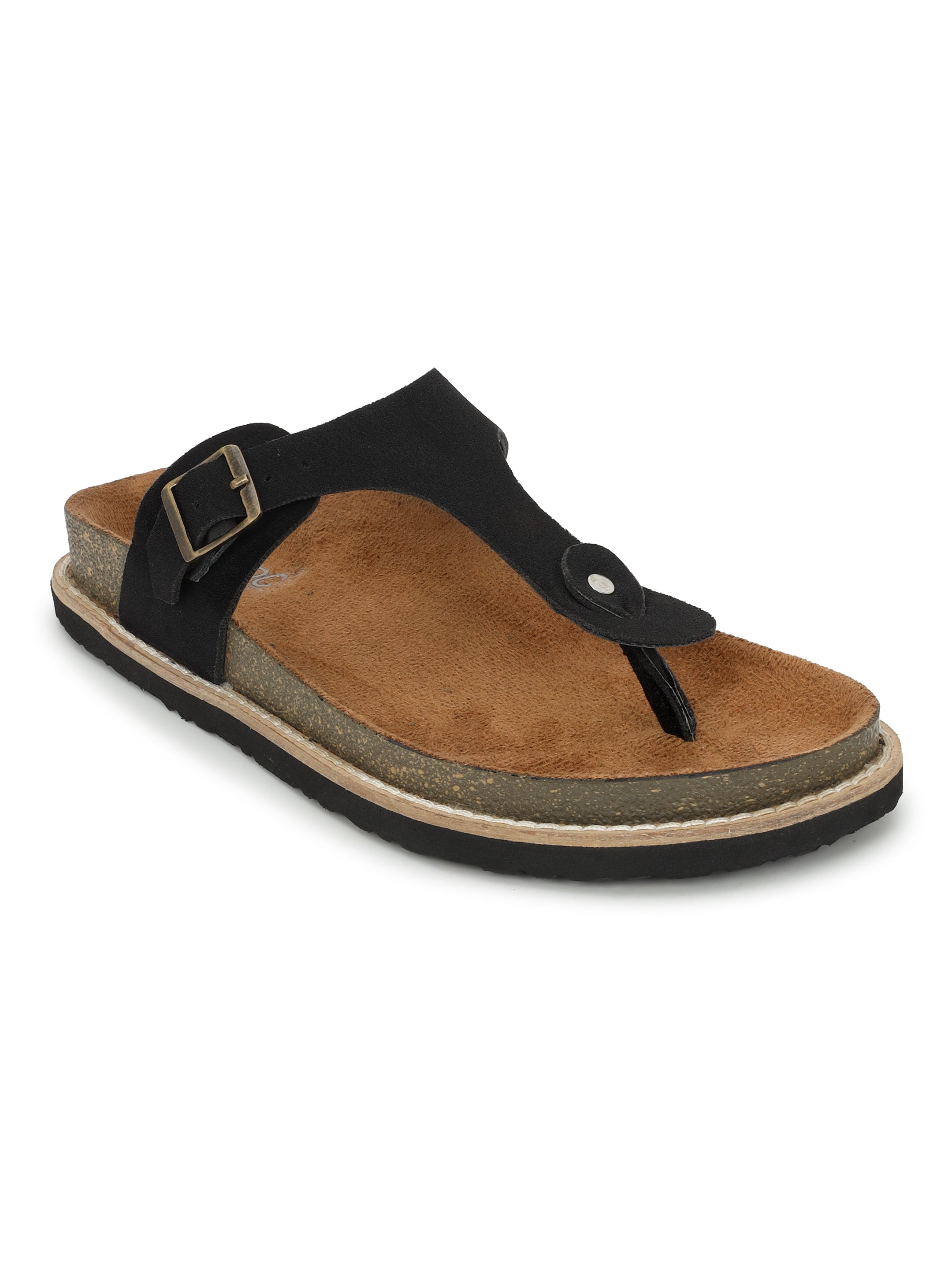 Black Suede Sandals For Women Welt-Crafted T-Strap Sandals