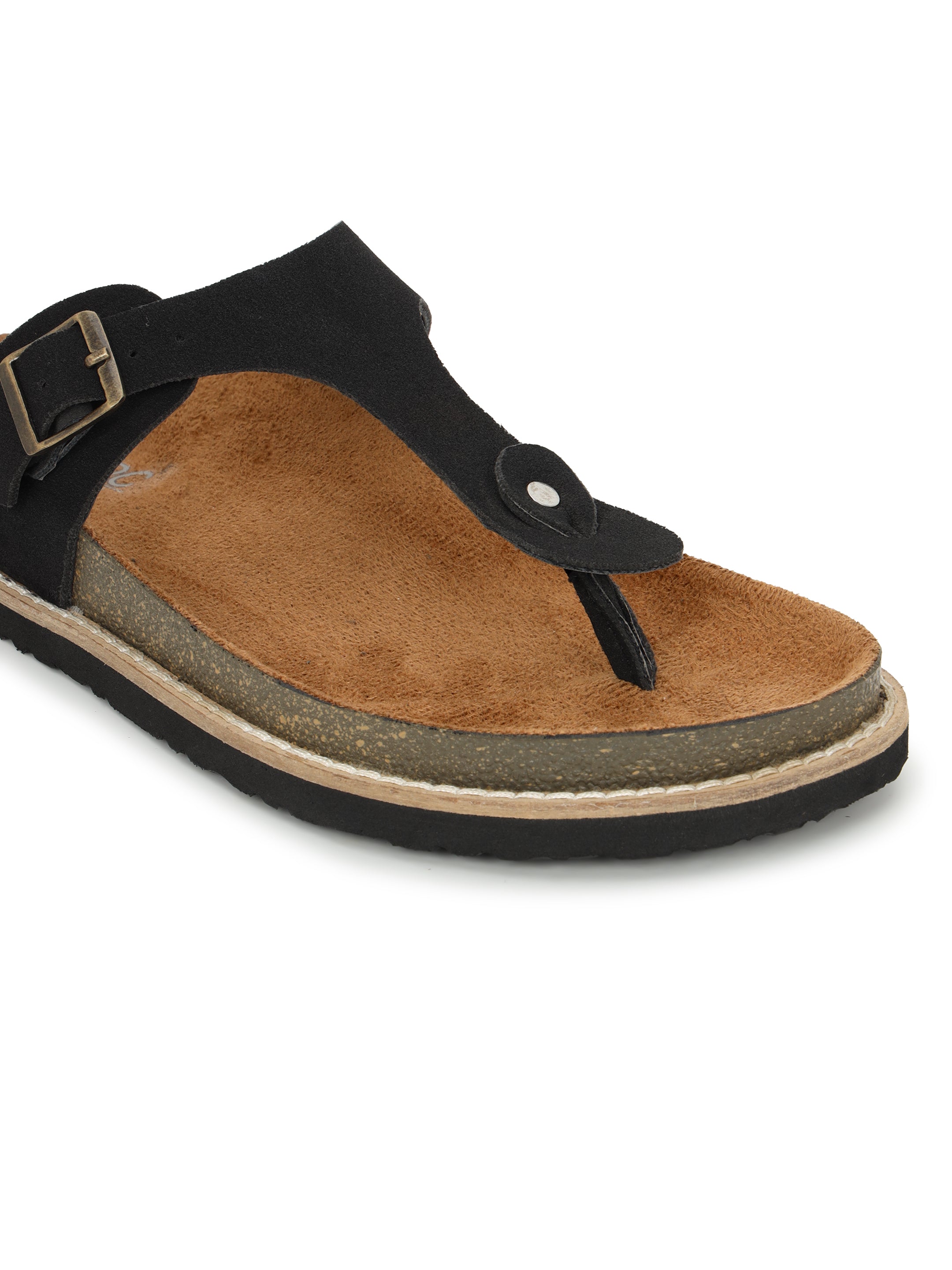 Black Suede Sandals For Women Welt-Crafted T-Strap Sandals