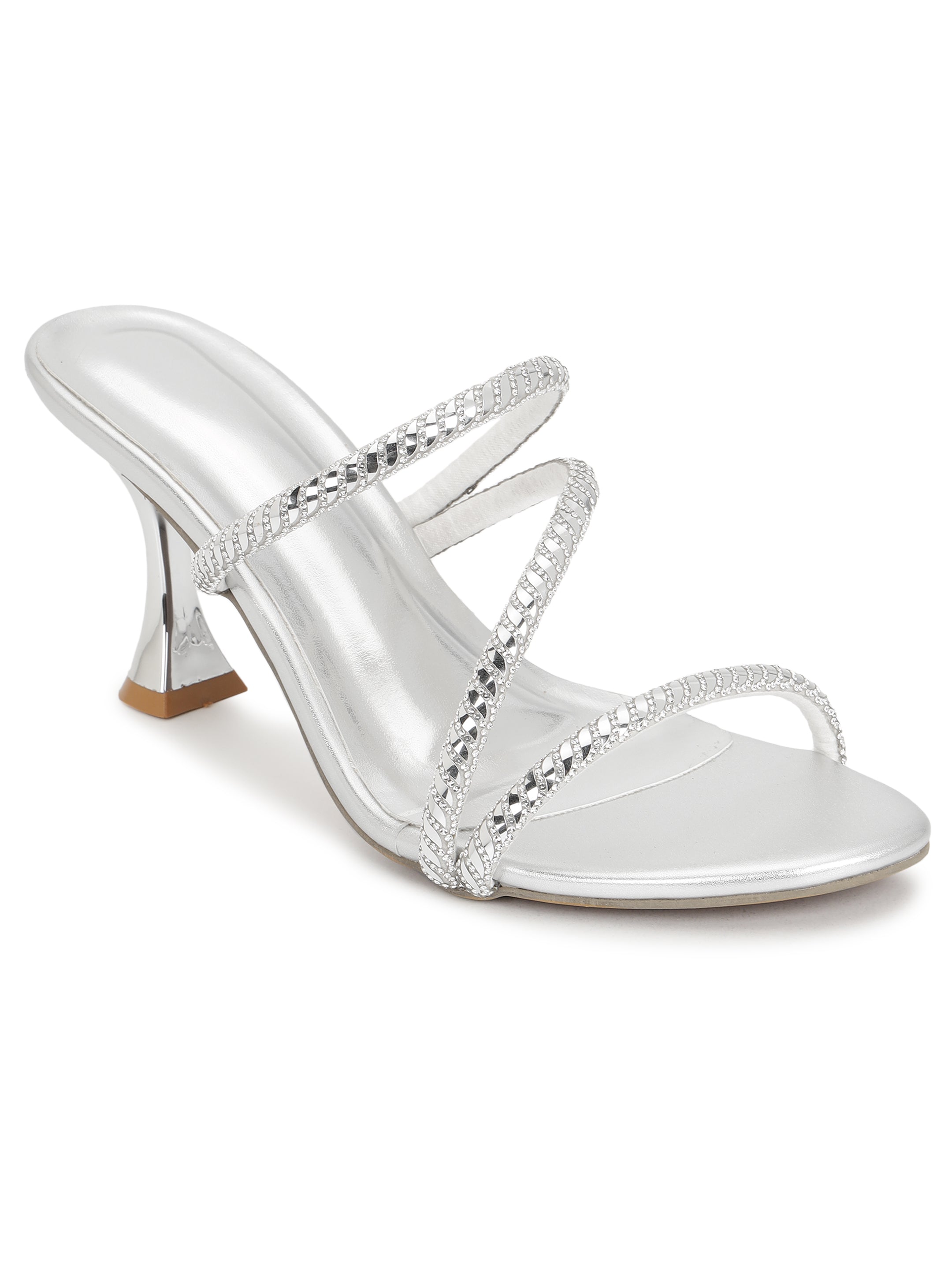 Silver Kitten Heels Sandals for women