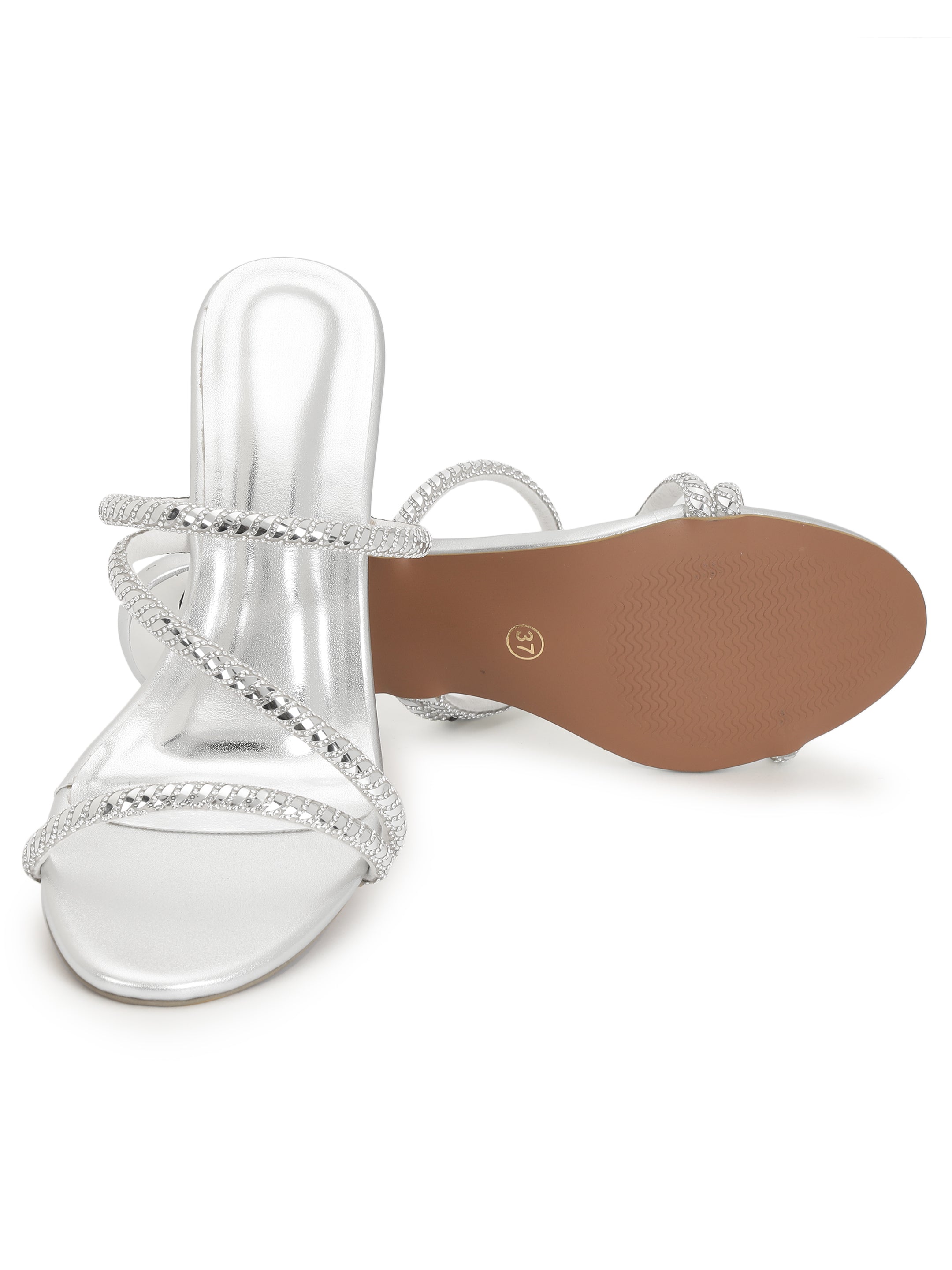 Silver Kitten Heels Sandals for women