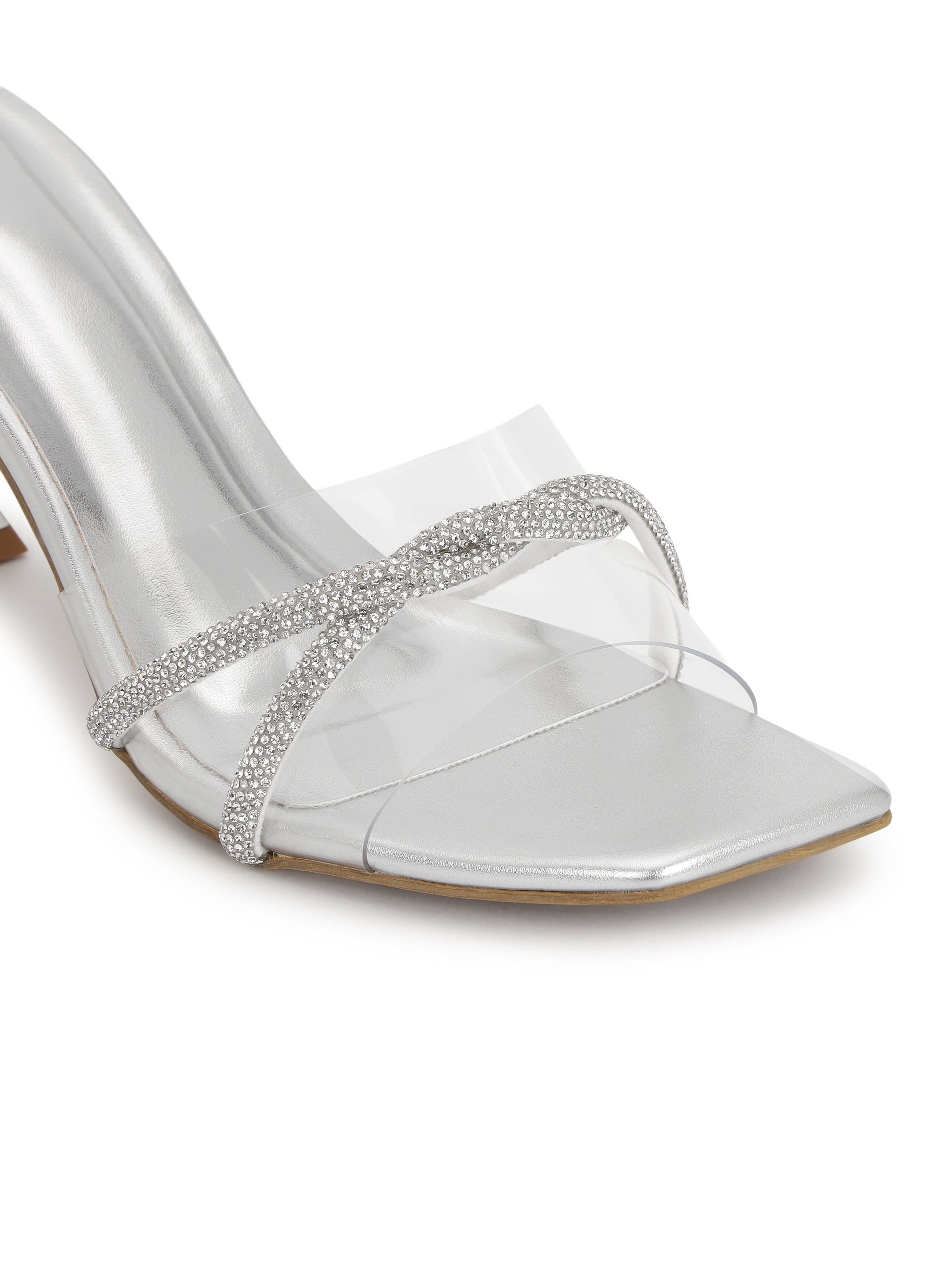 Silver Kitten Heels Sandals for women