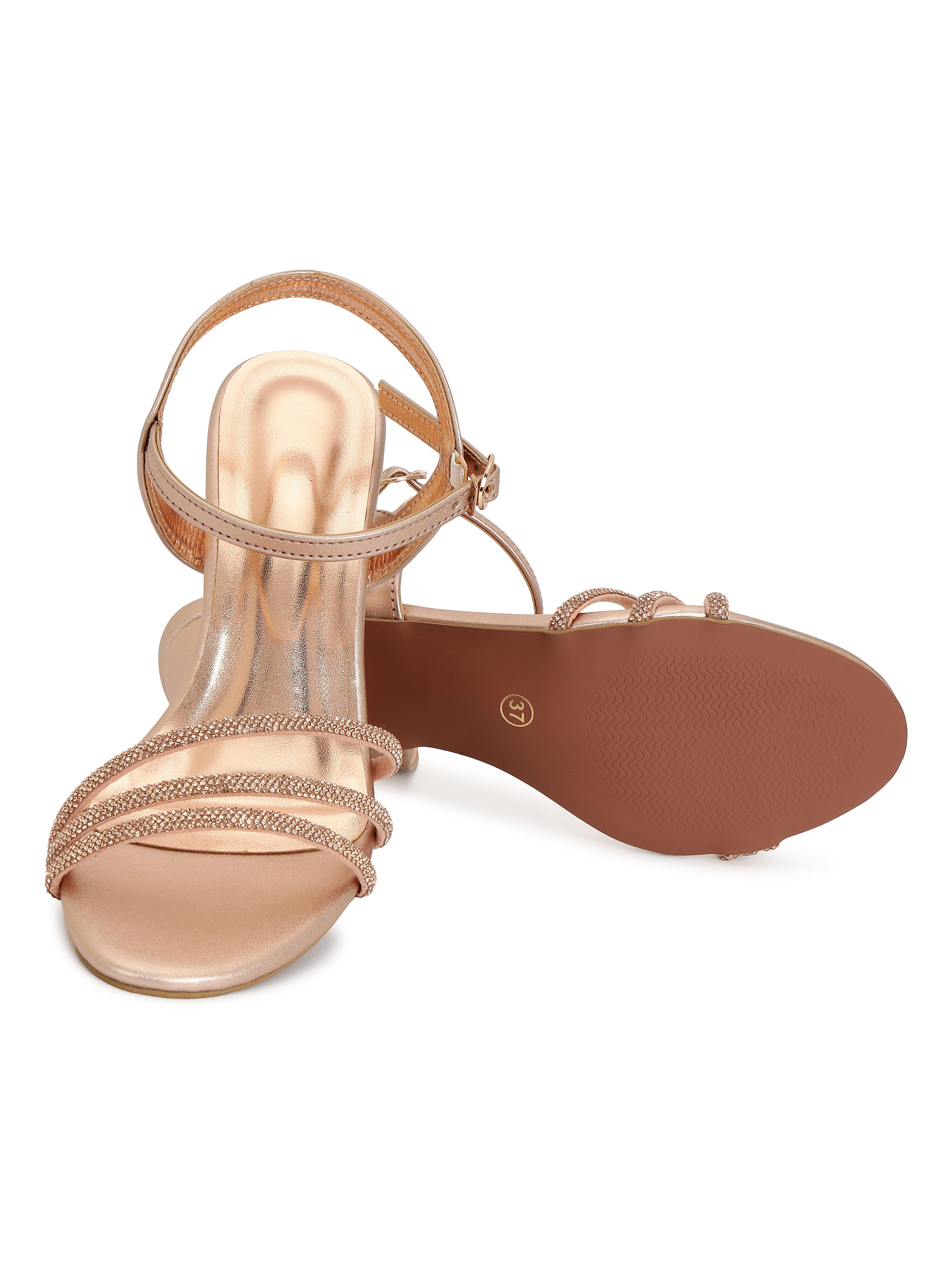 Rose Gold Block Heels Sandals for women