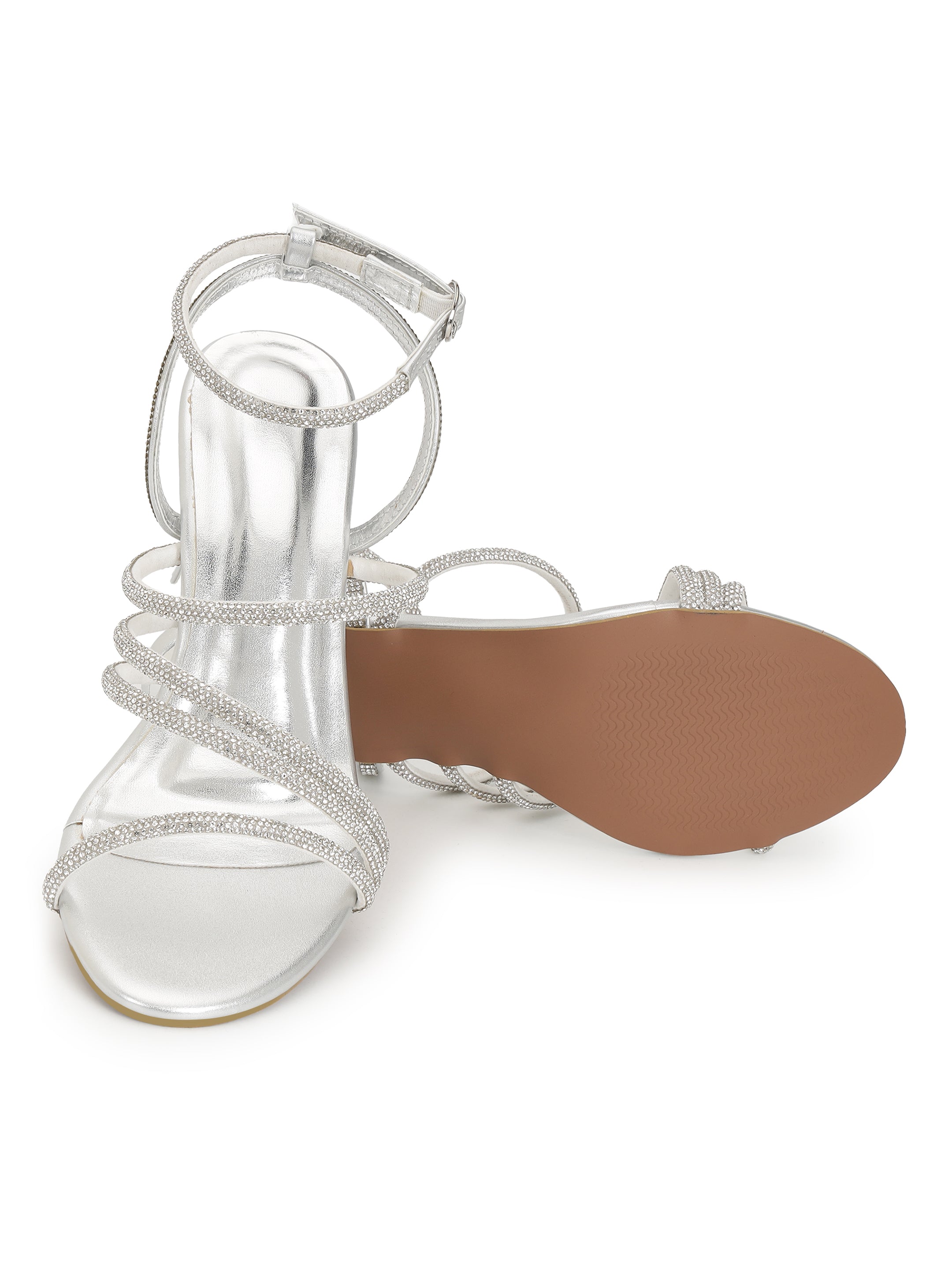 Silver Kitten Heels Sandals for women