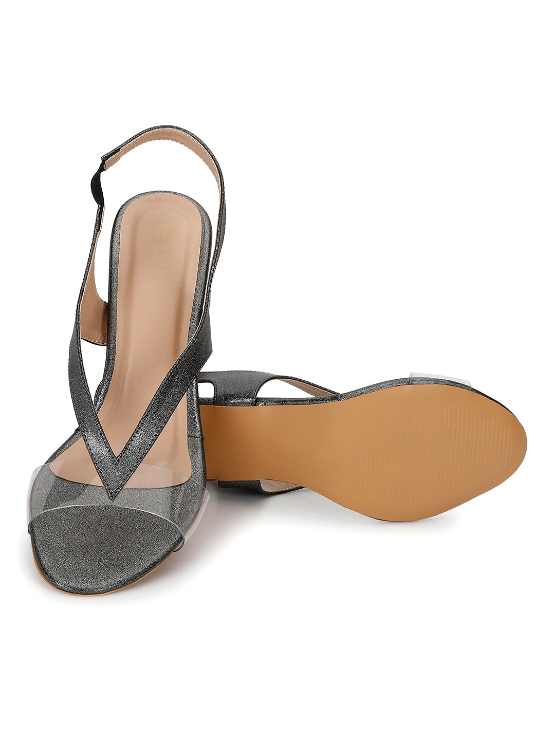 Gunmetal Kitten Heels Sandals for women