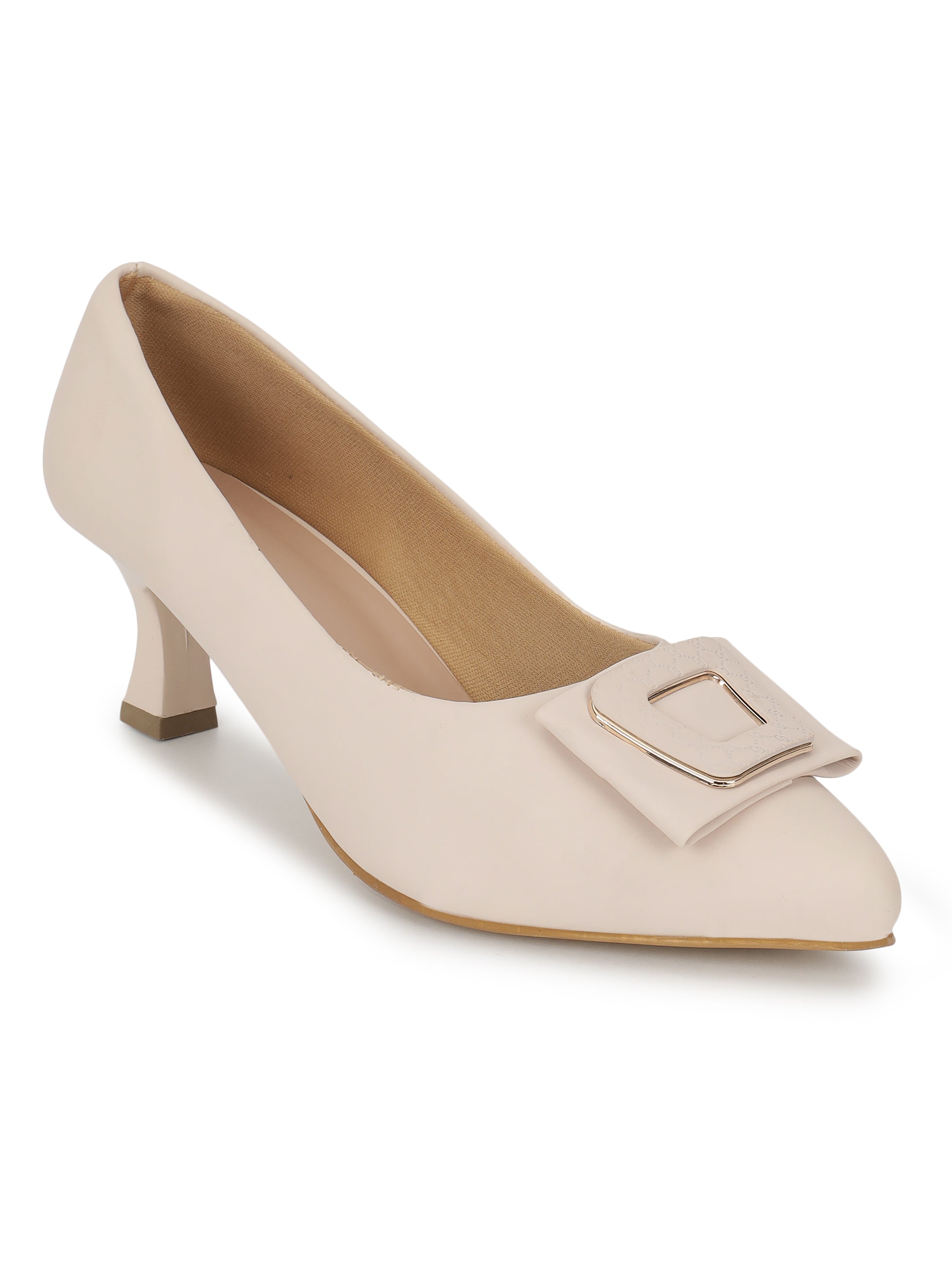 Cream Block Pumps Heels Sandals for Women