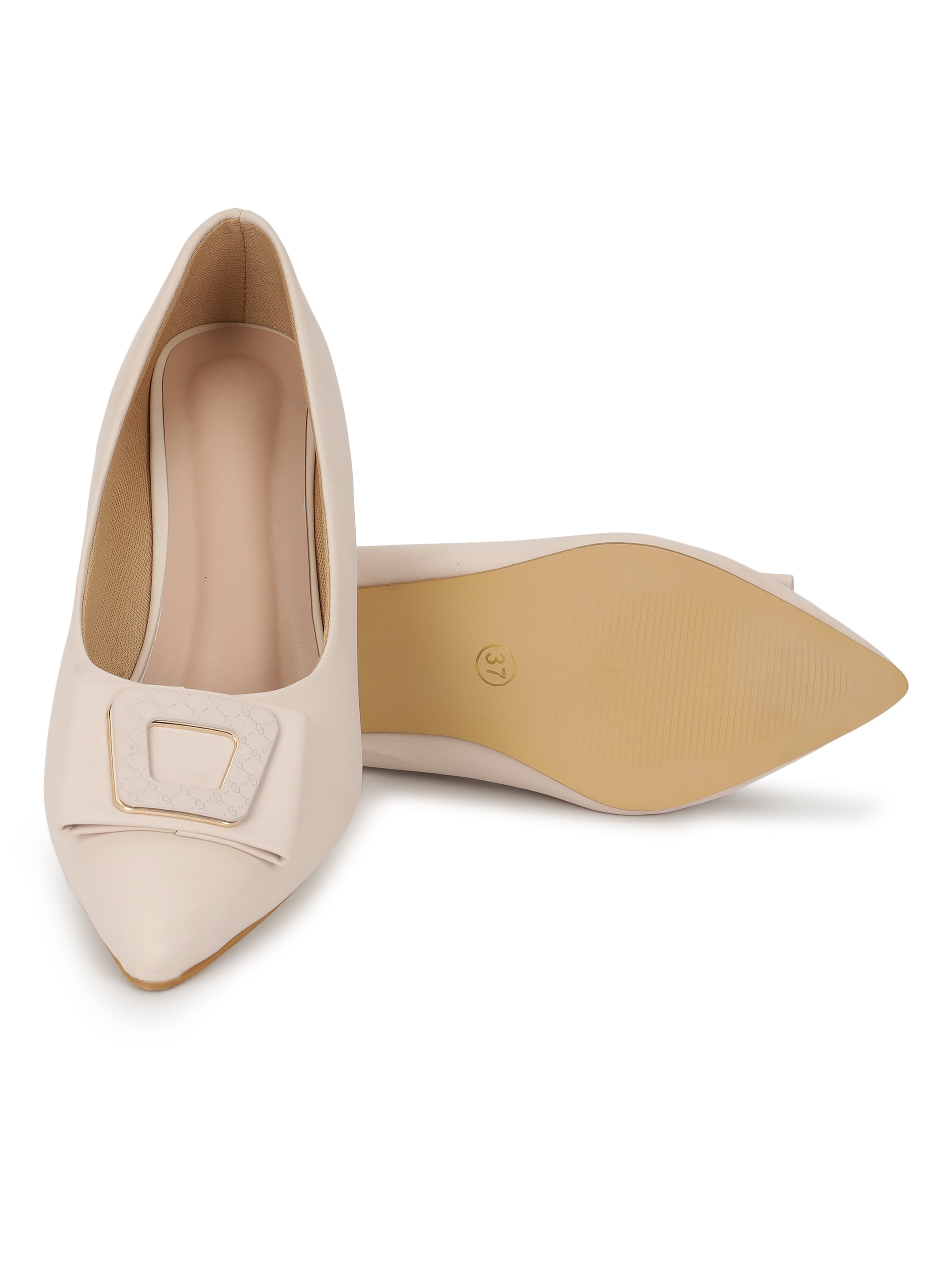 Cream Block Pumps Heels Sandals for Women