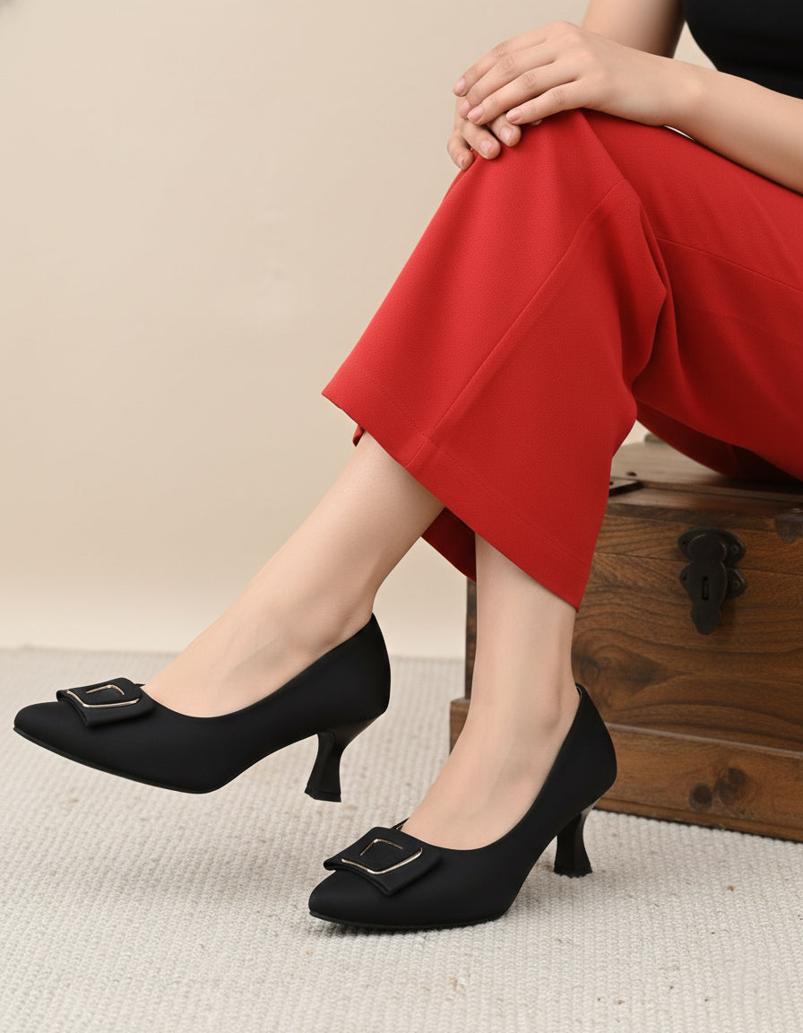 Black Block Pumps Heels Sandals for Women