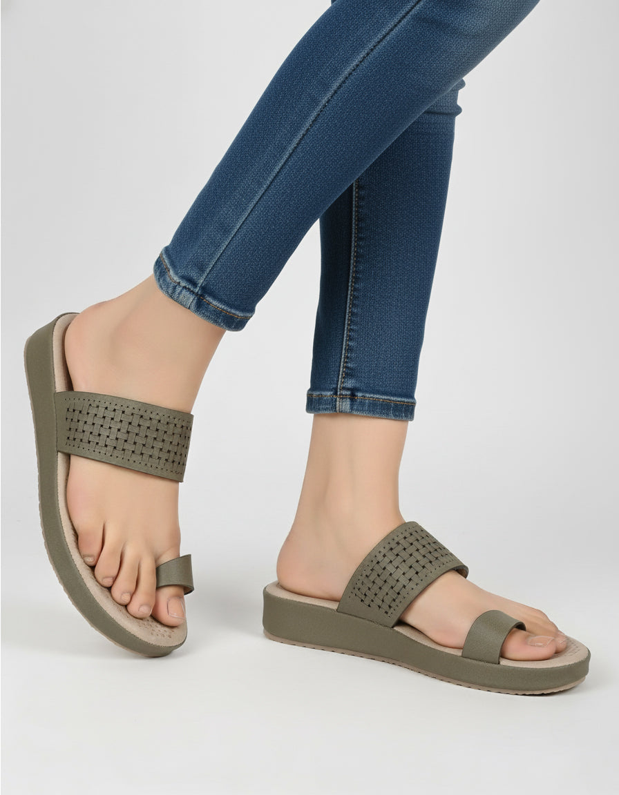 Olive Comfort Flats for women