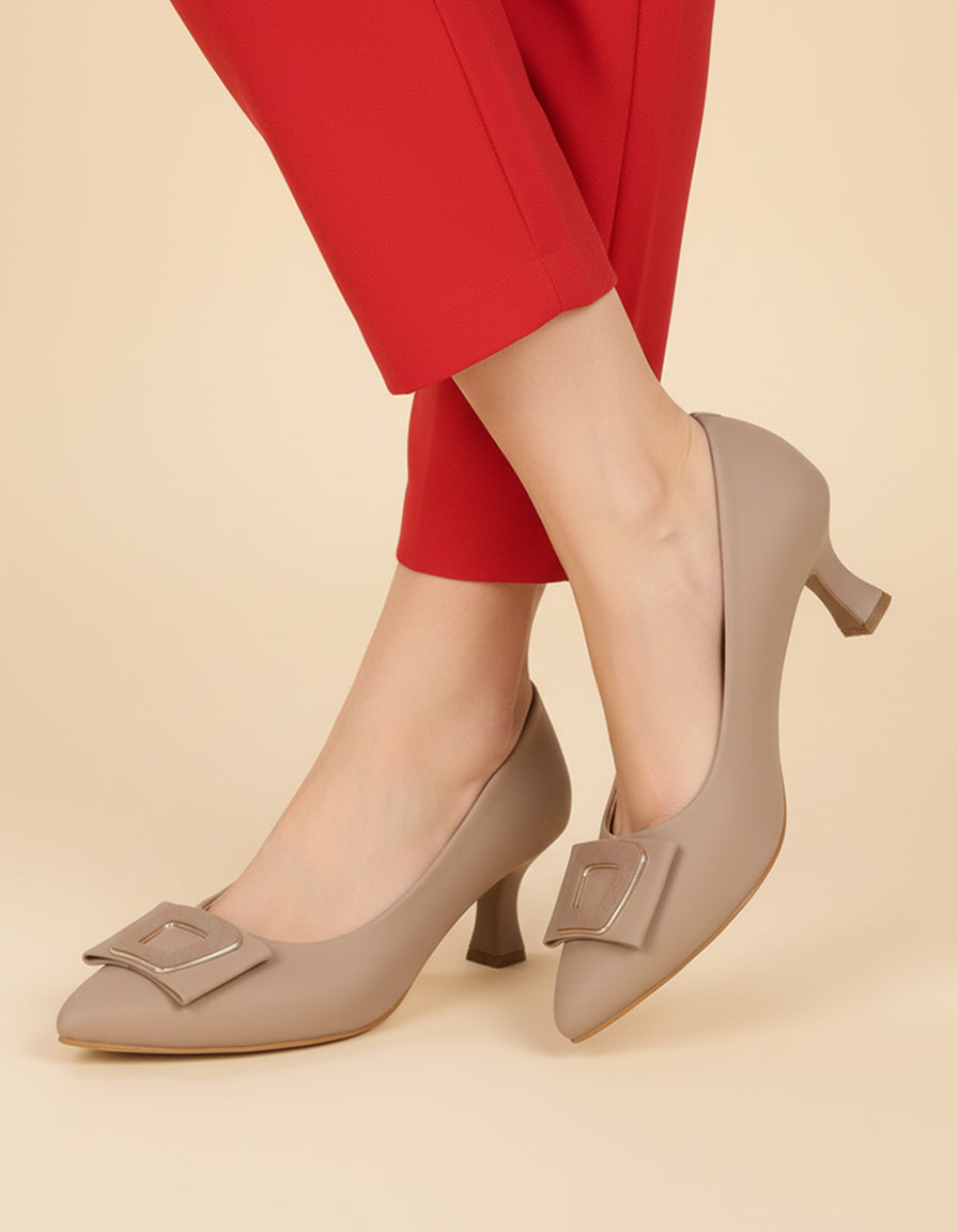 Taupe Block Pumps Heels for Women