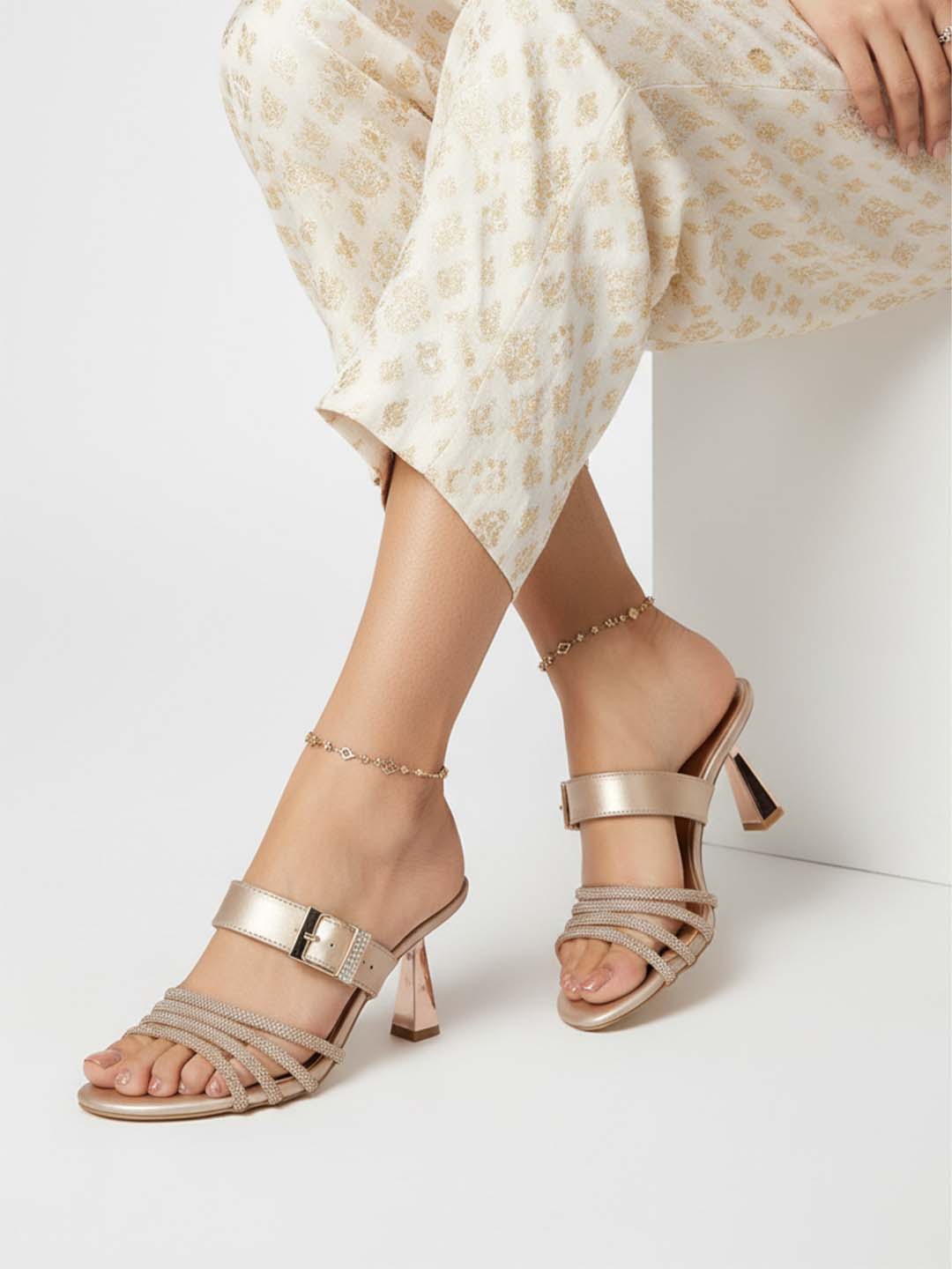 Rose Gold Kitten Heels Sandals for women