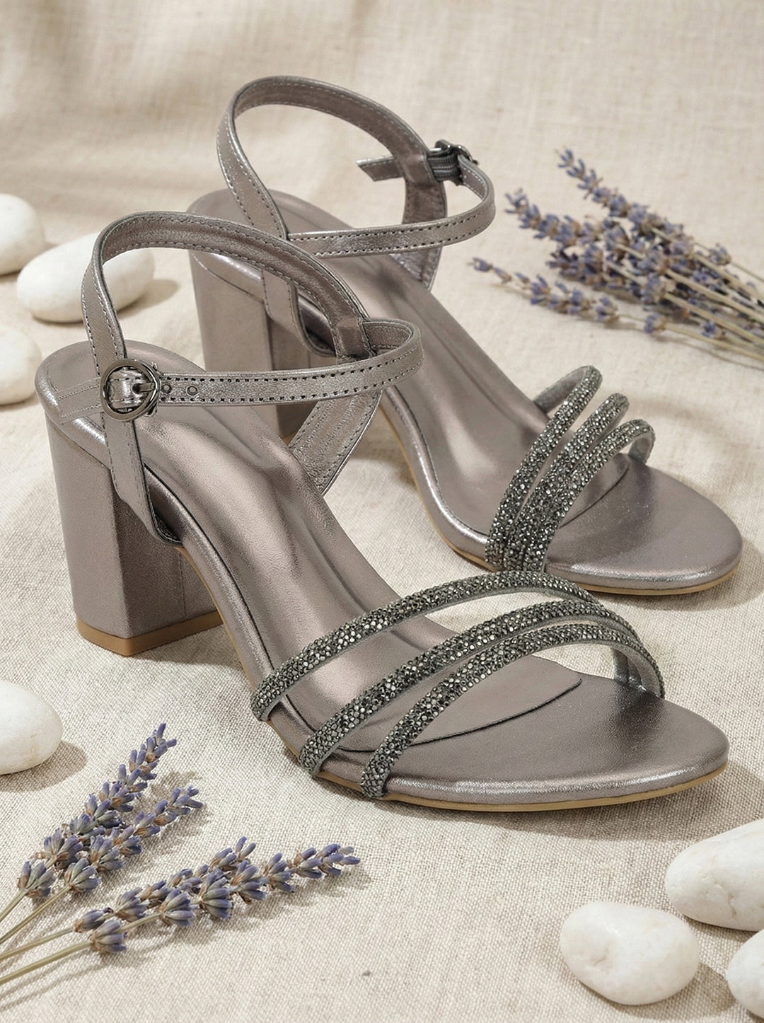Grey Block Heels Sandals for women